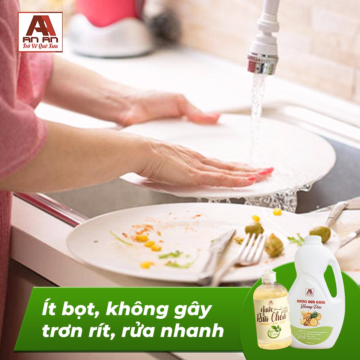 Mô tả Nước rửa chén bát hữu cơ An An, dầu rửa bát bồ hòn không chất tẩy rửa an toàn cho da tay thân thiện với môi trường - 3