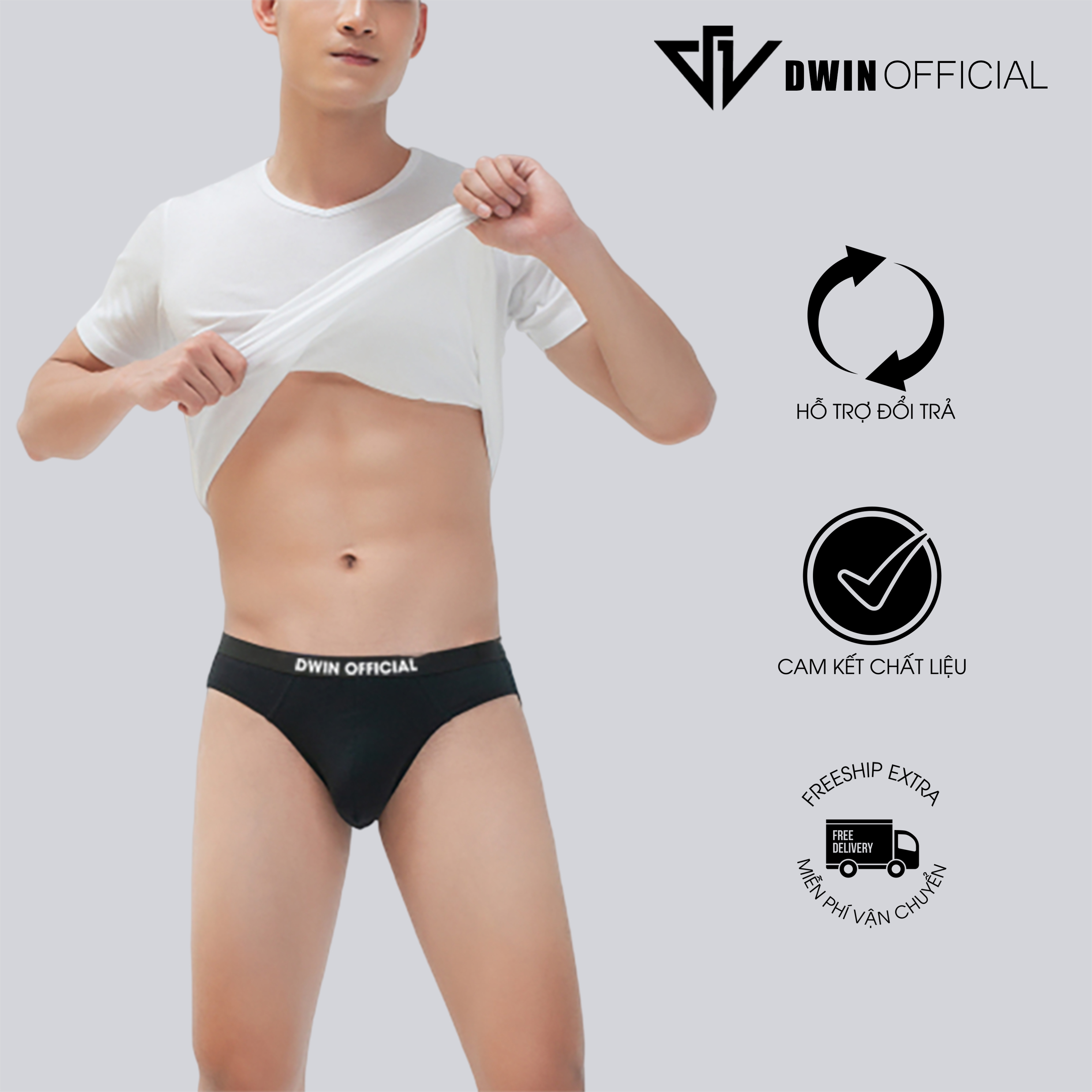 Mô tả Combo 3 quần lót nam DWIN sịp tam giác kháng khuẩn cao cấp boxer vải thun lạnh co dãn 4 chiều - 5
