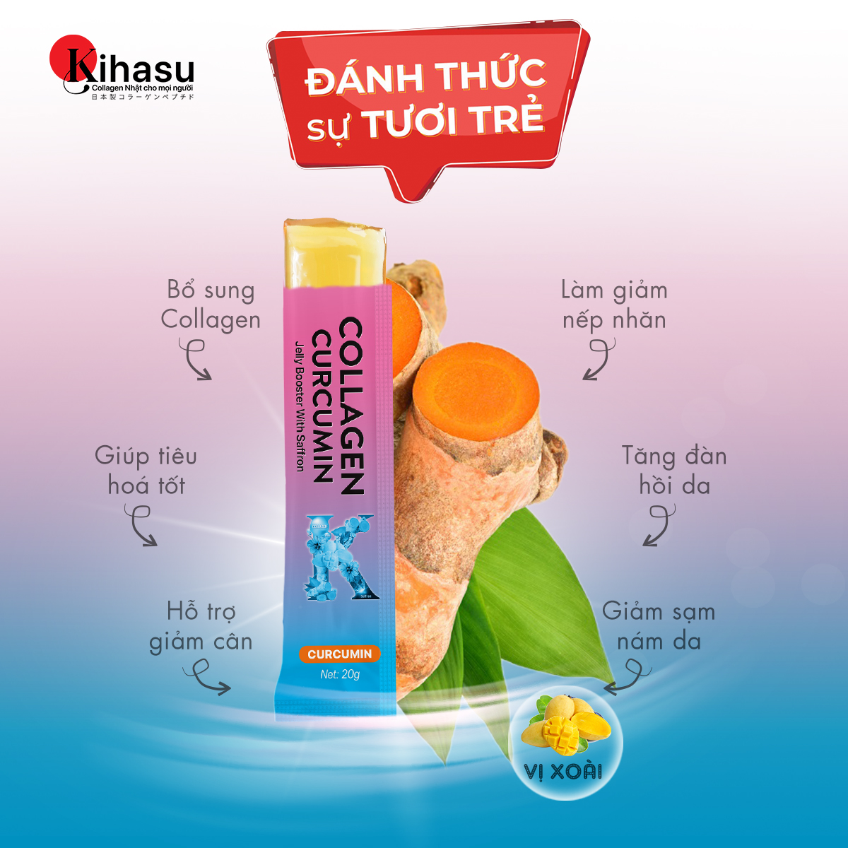 Mô tả Thạch collagen nghệ vàng Kihasu Booster với Nhụy hoa Nghệ Tây Đẹp Dáng, Sáng Da, Tăng Đề Kháng, Làm Chậm Lão Hóa - 2