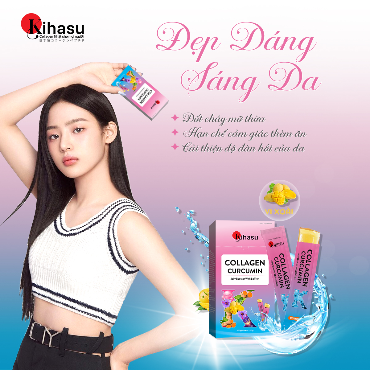 Mô tả Thạch collagen nghệ vàng Kihasu Booster với Nhụy hoa Nghệ Tây Đẹp Dáng, Sáng Da, Tăng Đề Kháng, Làm Chậm Lão Hóa - 3
