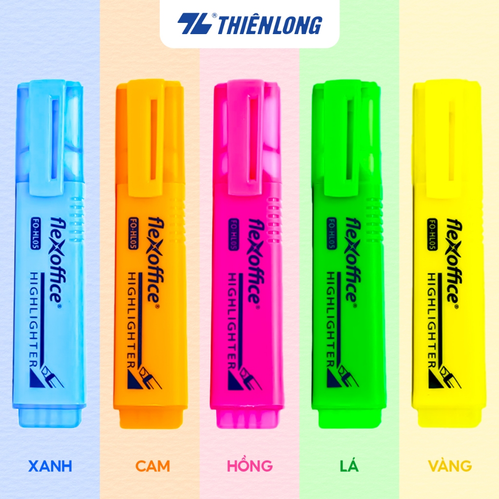 Mô tả Bút dạ quang Thiên Long FlexOffice FO-HL05 - Bút highlight 5 màu mực tươi sáng, phản quang tốt, bề rộng 4mm - 1