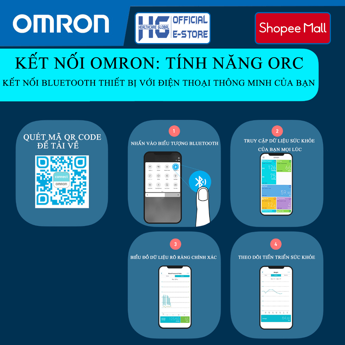 Mô tả Máy Đo Huyết Áp Bắp Tay Omron HEM-7142T2 | Kết Nối Bluetooth Với Smartphone - Thương Hiệu Nhật Bản - 4