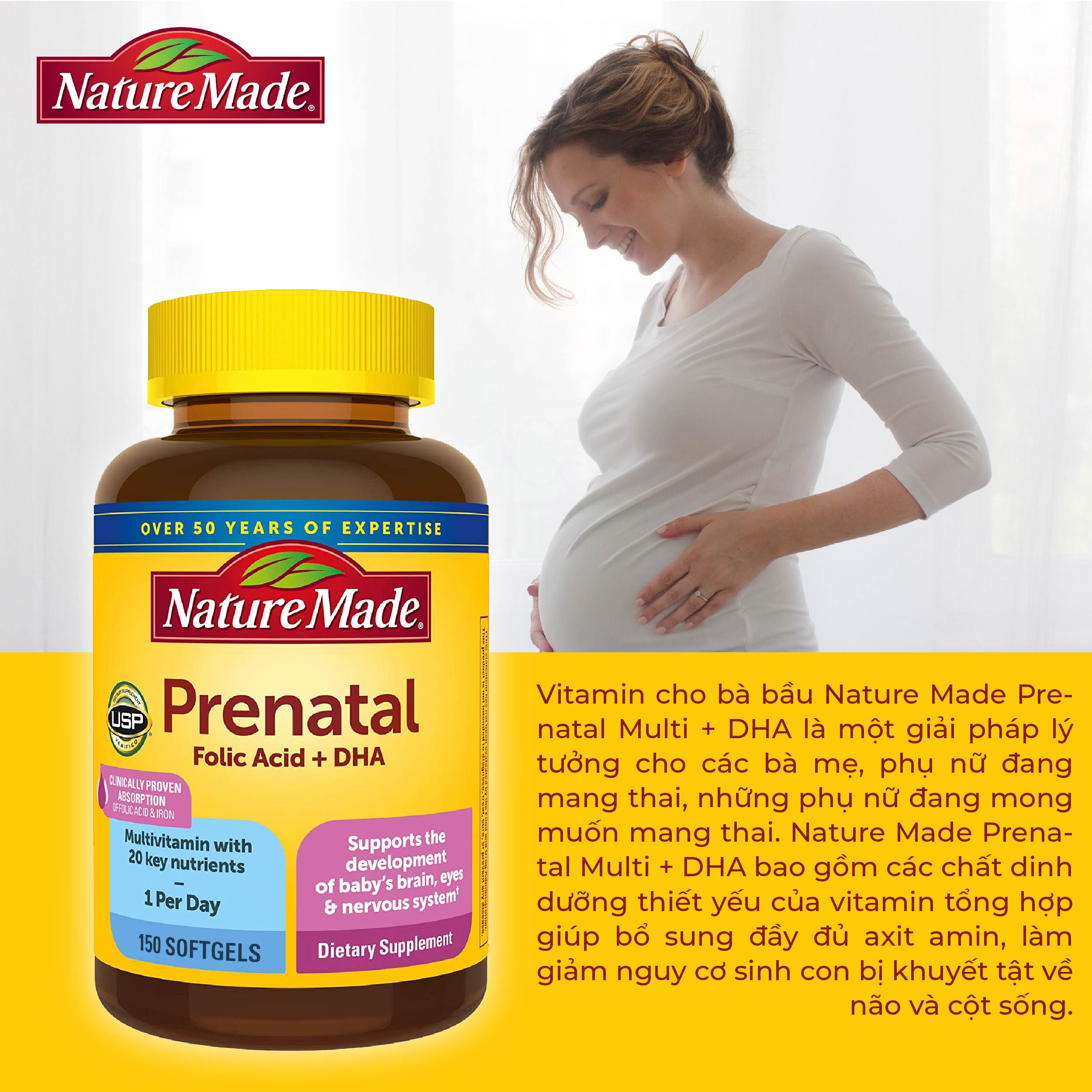 Vitamin Cho Bà Bầu Nature Made Prenatal Folic Acid Dha Giúp Bổ Sung Vitamin Và Khoáng Chất Cho