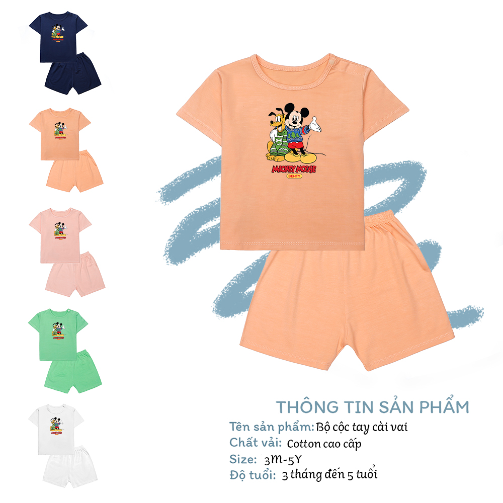 Mô tả Bộ cộc tay cài vai in hình Mickey BT062 cotton mềm mịn, đồ bộ trẻ em cao cấp bé trai bé gái - 1