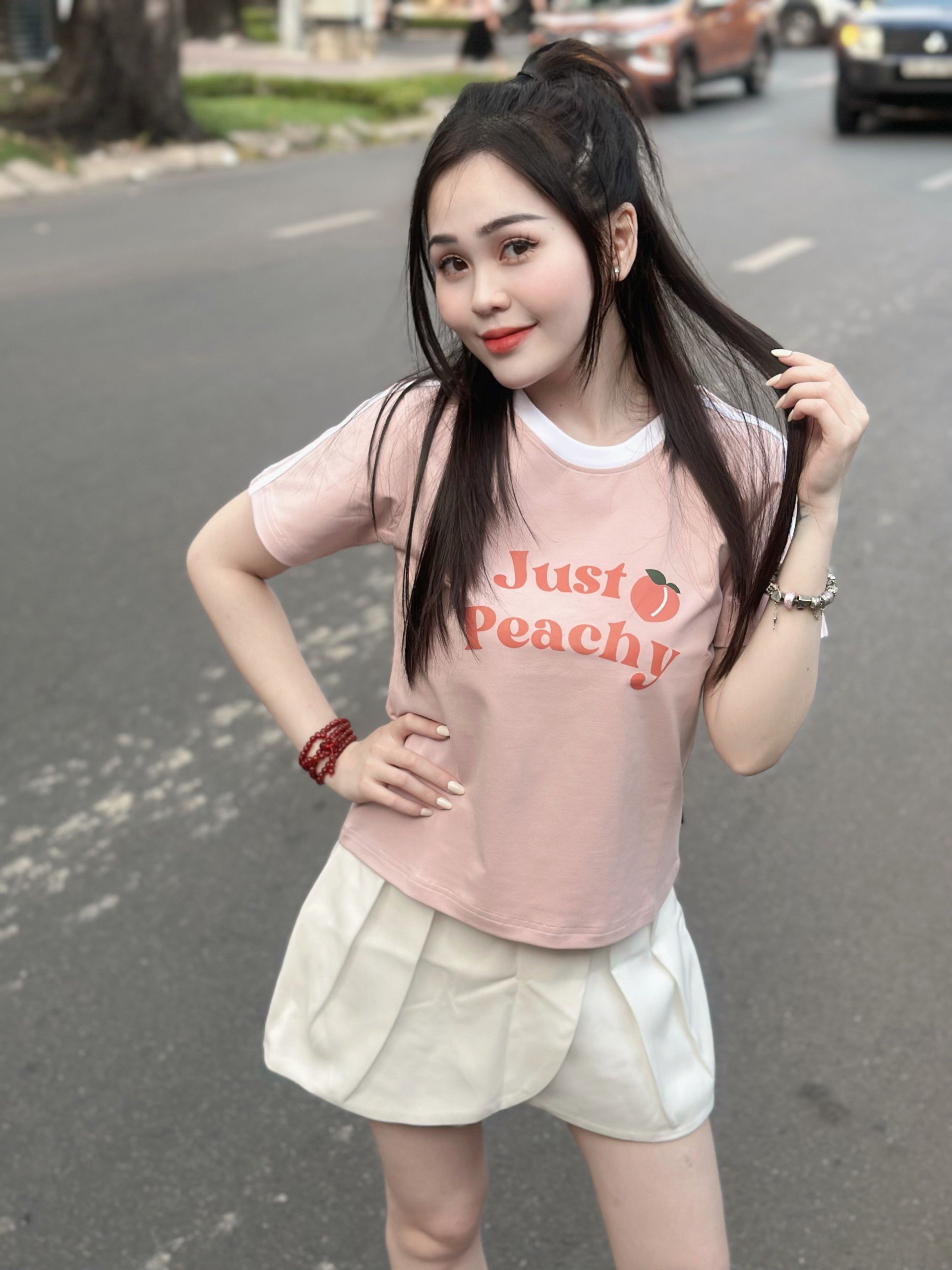 Mô tả YU CHERRY | Áo thun Baby Tee nữ cotton 4 chiều tay ngắn Just Peachy Babytee YP032 - 1