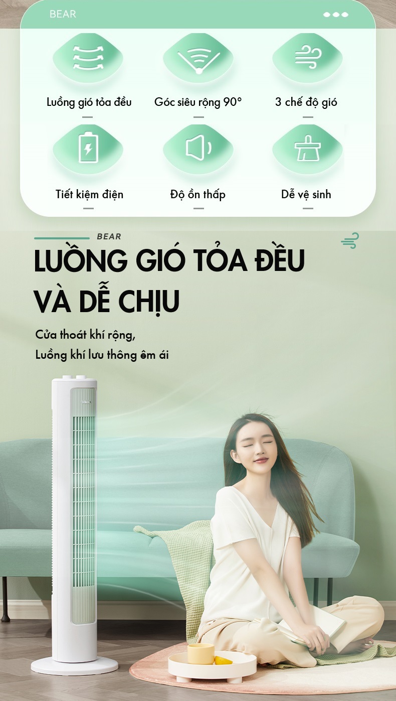 Mô tả Quạt Tháp Điều Hòa Đối Lưu Xoay 90 độ Bear DFS-D40G1 - Hàng Chính Hãng - 2
