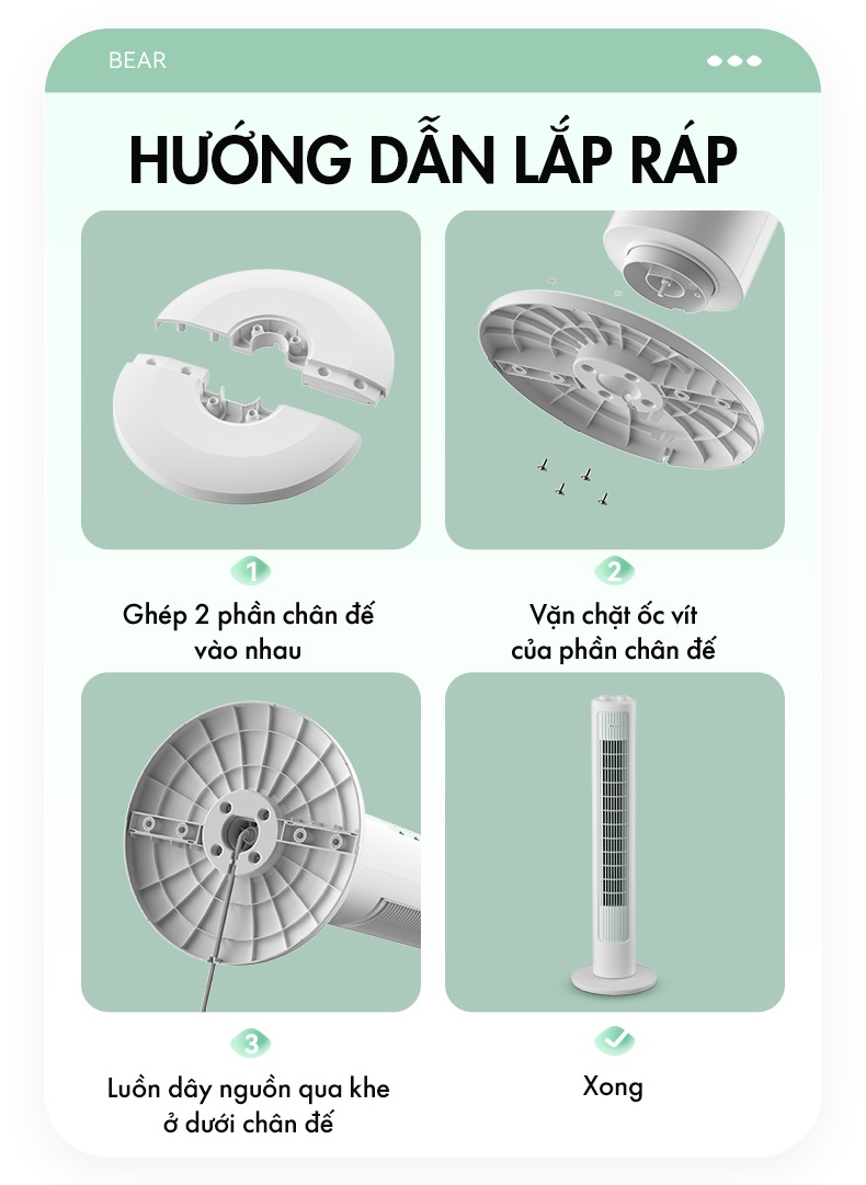 Mô tả Quạt Tháp Điều Hòa Đối Lưu Xoay 90 độ Bear DFS-D40G1 - Hàng Chính Hãng - 12