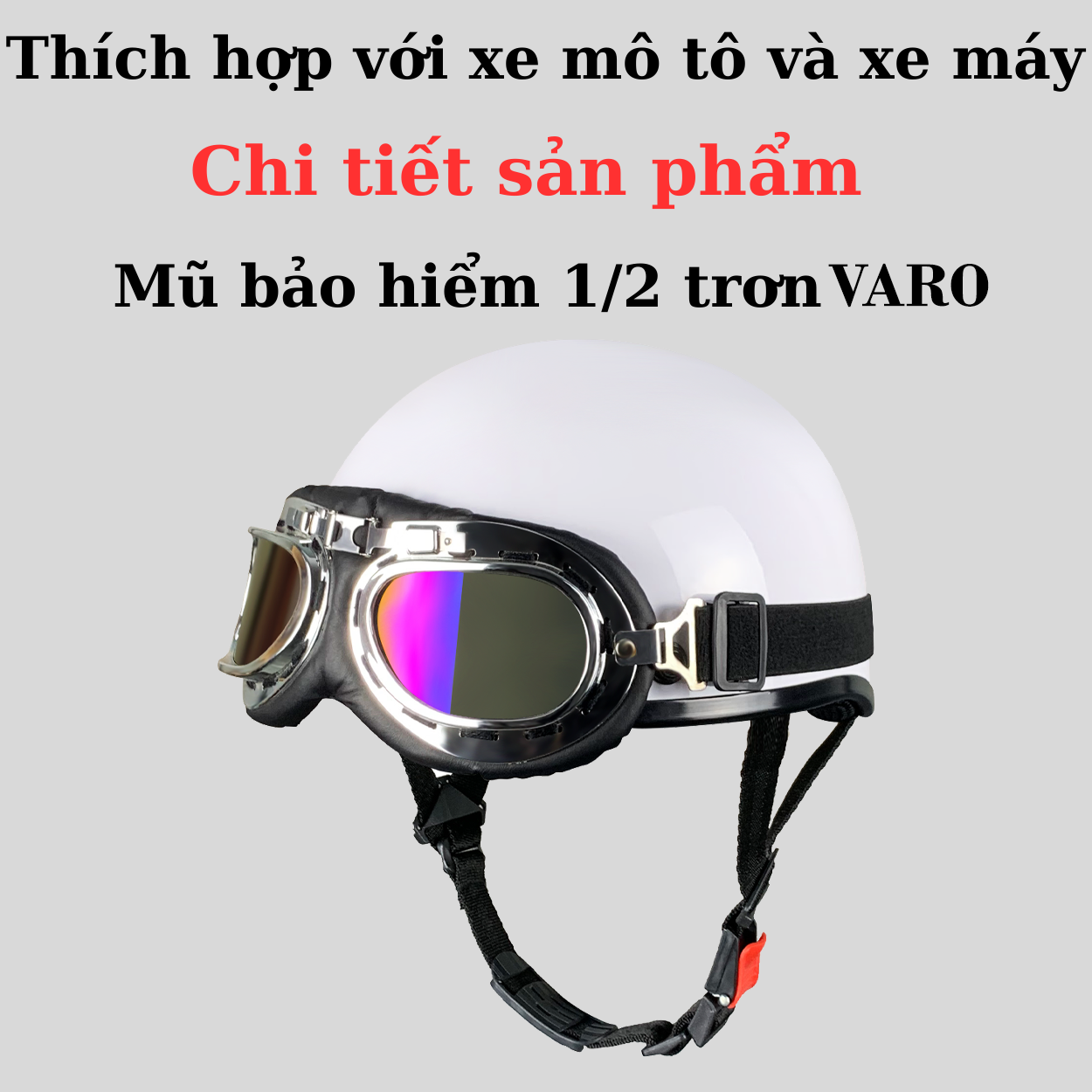 Mô tả Mũ bảo hiểm nửa đầu đen nhám kèm kính phi công, kính uv - Bảo hành 1 năm - 3