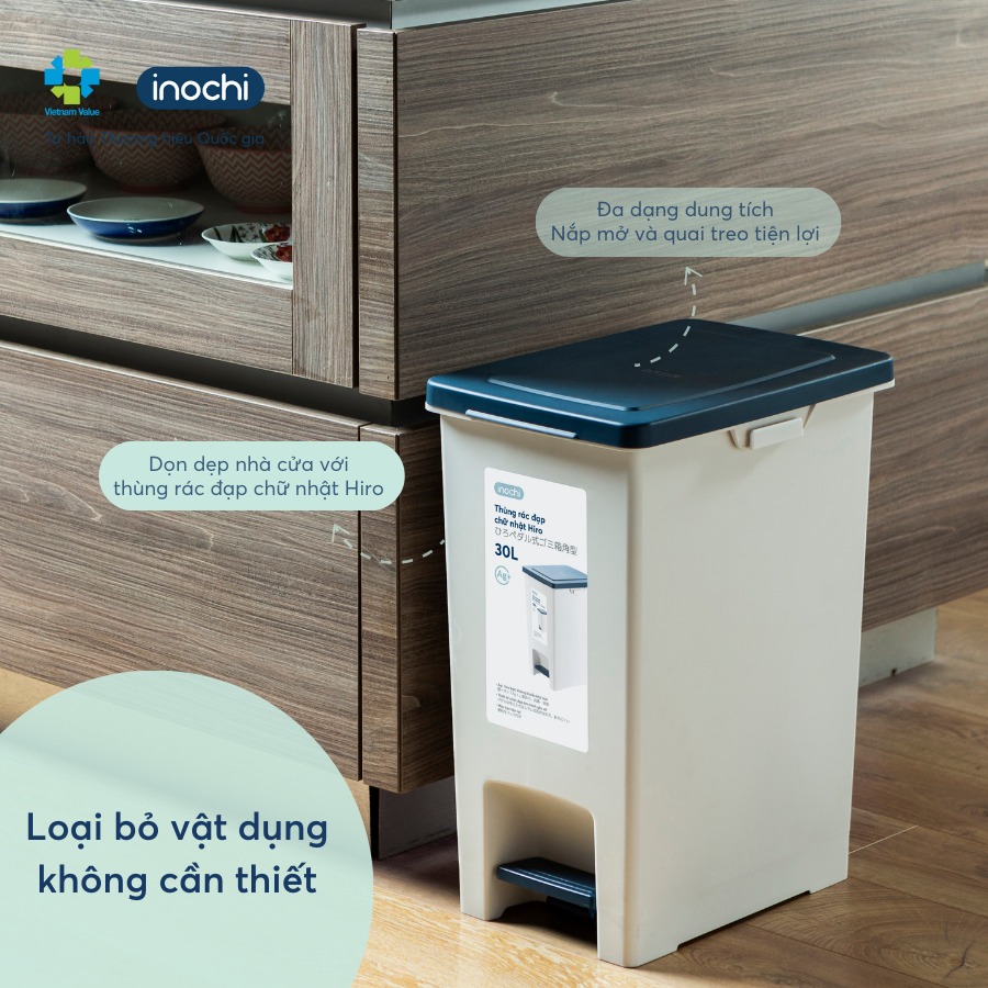 Thùng rác đạp chữ nhật Inochi nhựa nguyên sinh, kèm ruột, Size 10-15 ...