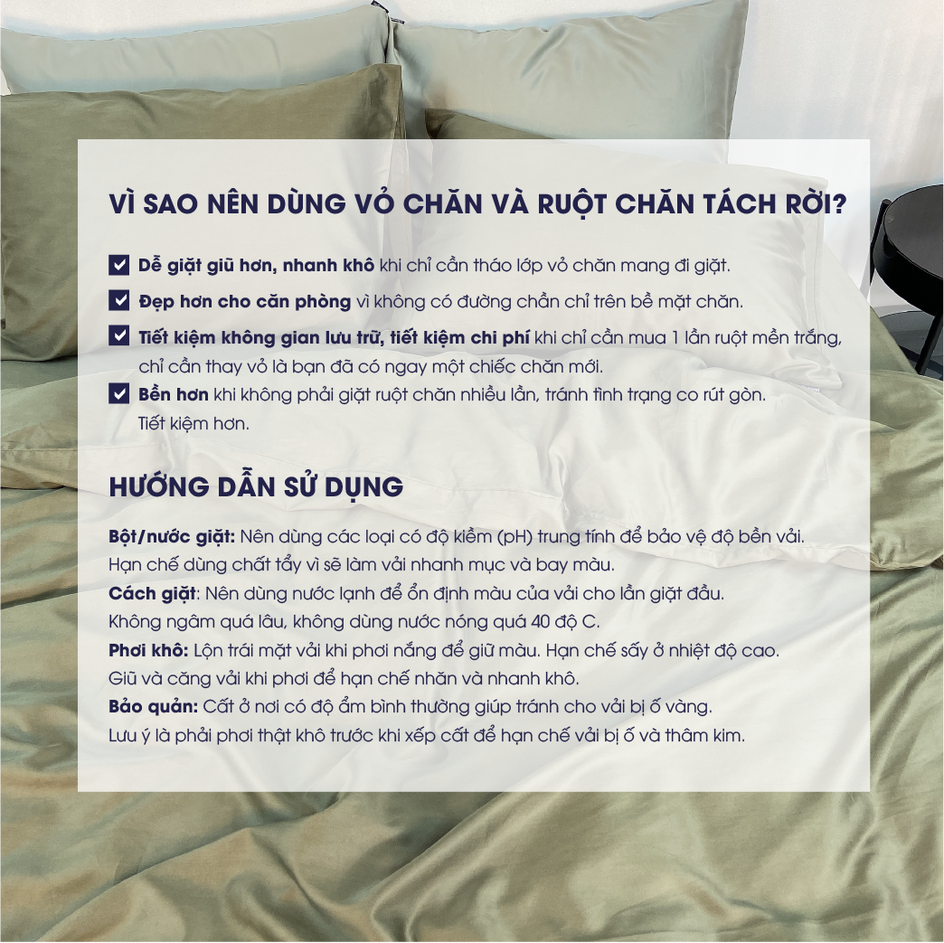Mô tả Bộ chăn ga lụa Tencel Cotton (Áo) Changmi Bedding 60S dày đặn, siêu mềm mượt và mát lạnh - Xanh Army - 6