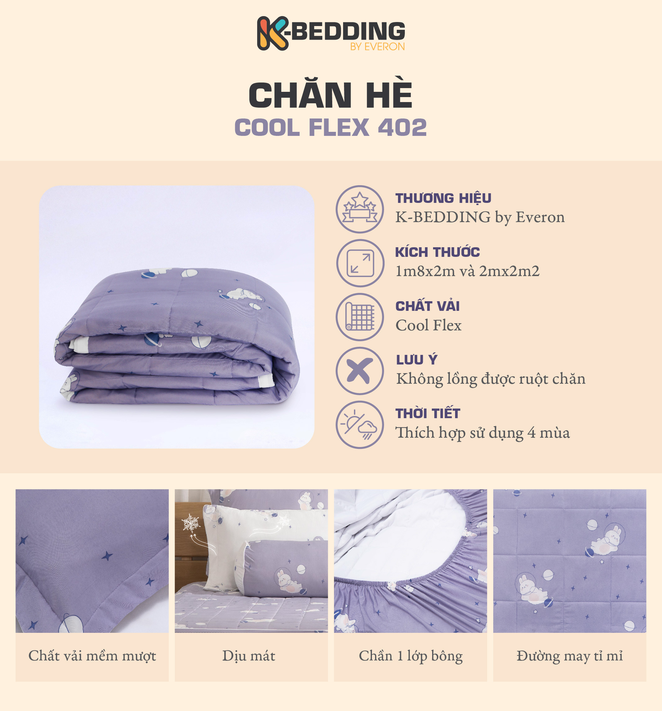 Mô tả Chăn chần bông K-Bedding by Everon chất vải Cool Flex KCSP mềm mịn, thích hợp bốn mùa - 1