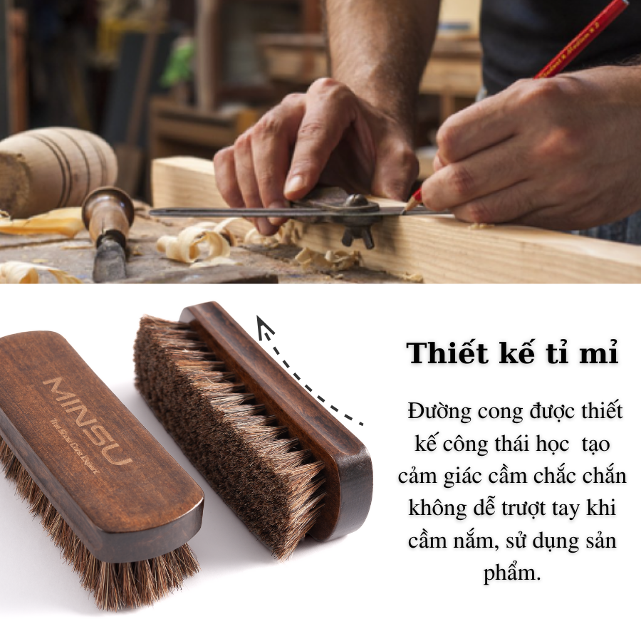 Mô tả Bàn Chải Đánh Giày Lông Ngựa Cao Cấp MINSU M2414 Chuyên Dùng Vệ Sinh Giày Sneaker, Giày Da Lộn, Nubuck - Loại Lớn - 5
