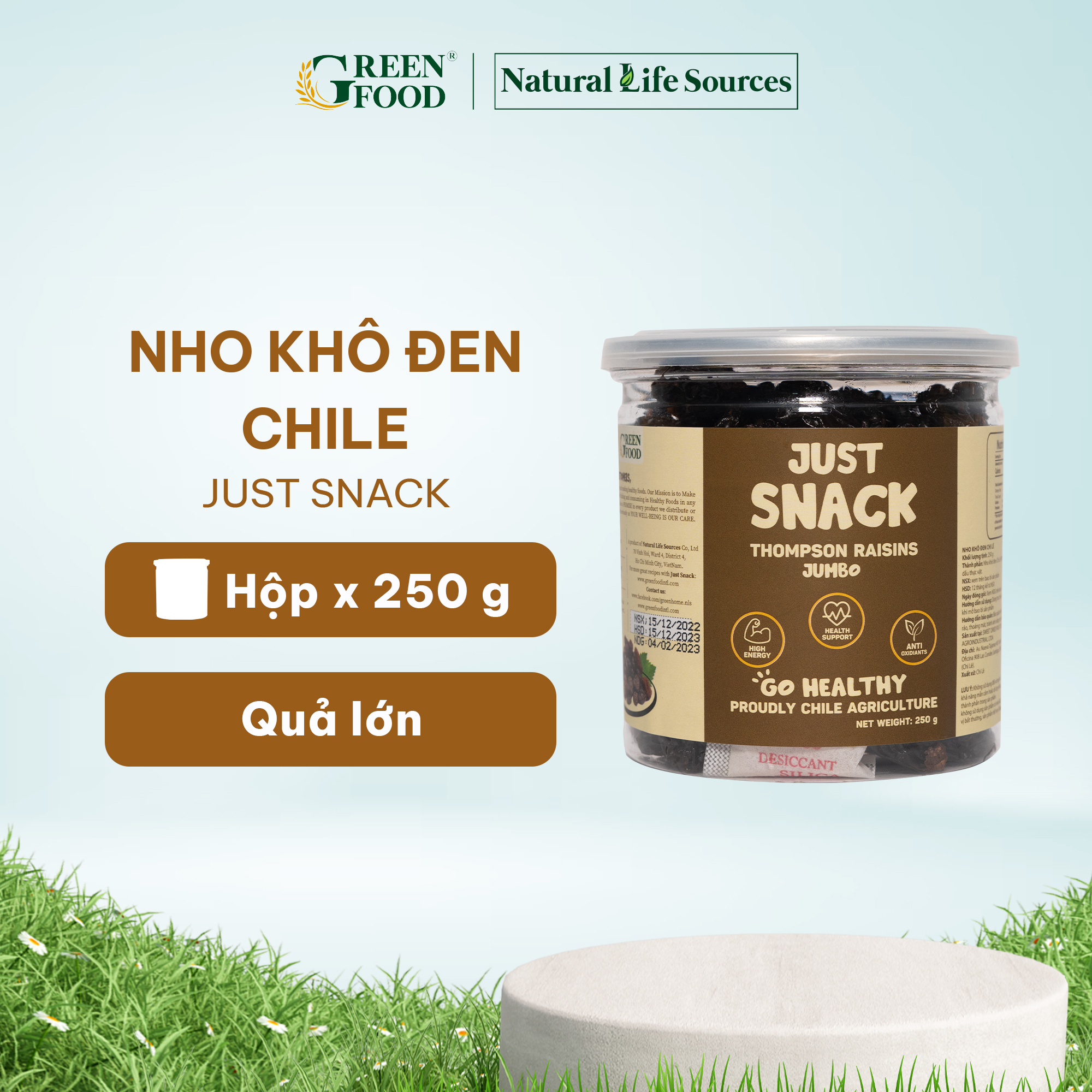 Mô tả Nho khô đen Chile Just Snack kích cỡ Jumbo làm khô tự nhiên | Hộp 250g, Đồ ăn Vặt Healthy - 1
