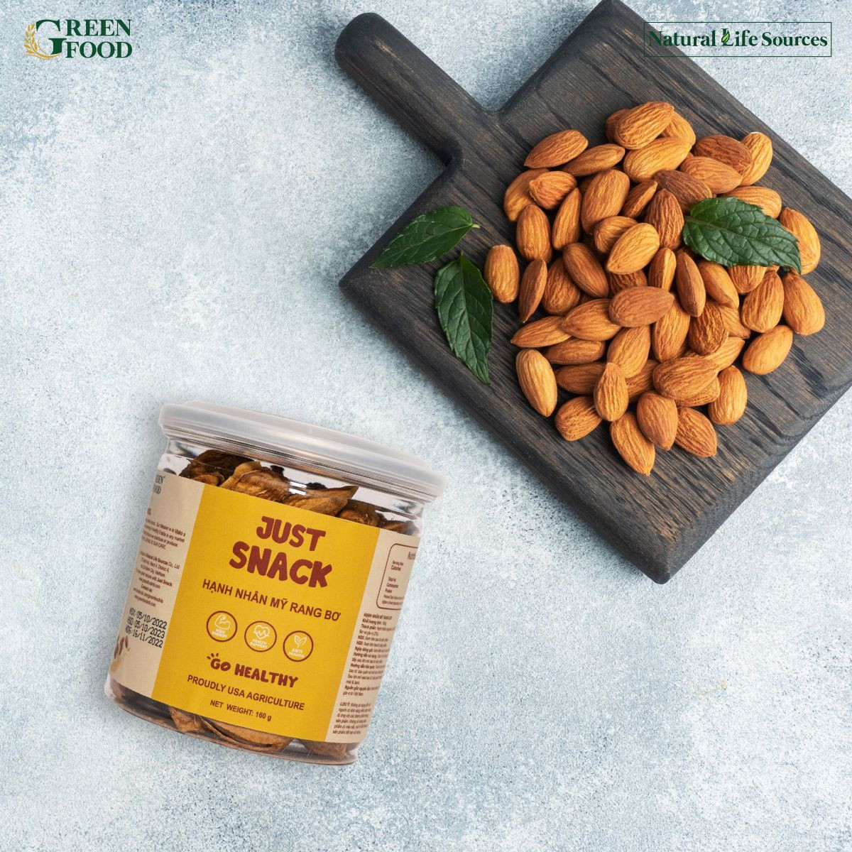 Mô tả Hạnh Nhân Mỹ Rang Bơ Just Snack Green Food có vỏ - 160g - 1