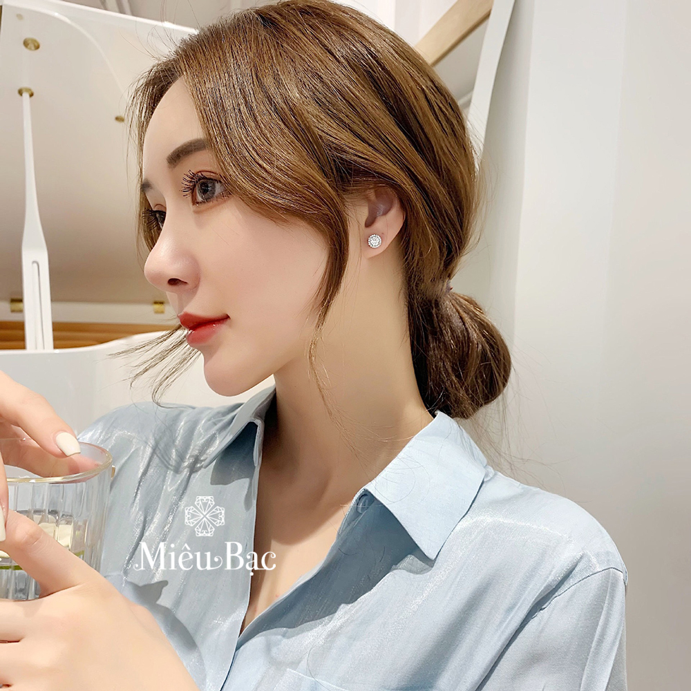 Mô tả Bông tai bạc nữ Miêu Bạc khuyên tai nam nữ tròn đính đá(1 chiếc)sang chảnh unisex phụ kiện thời trang trang sức nữ MB66 - 4