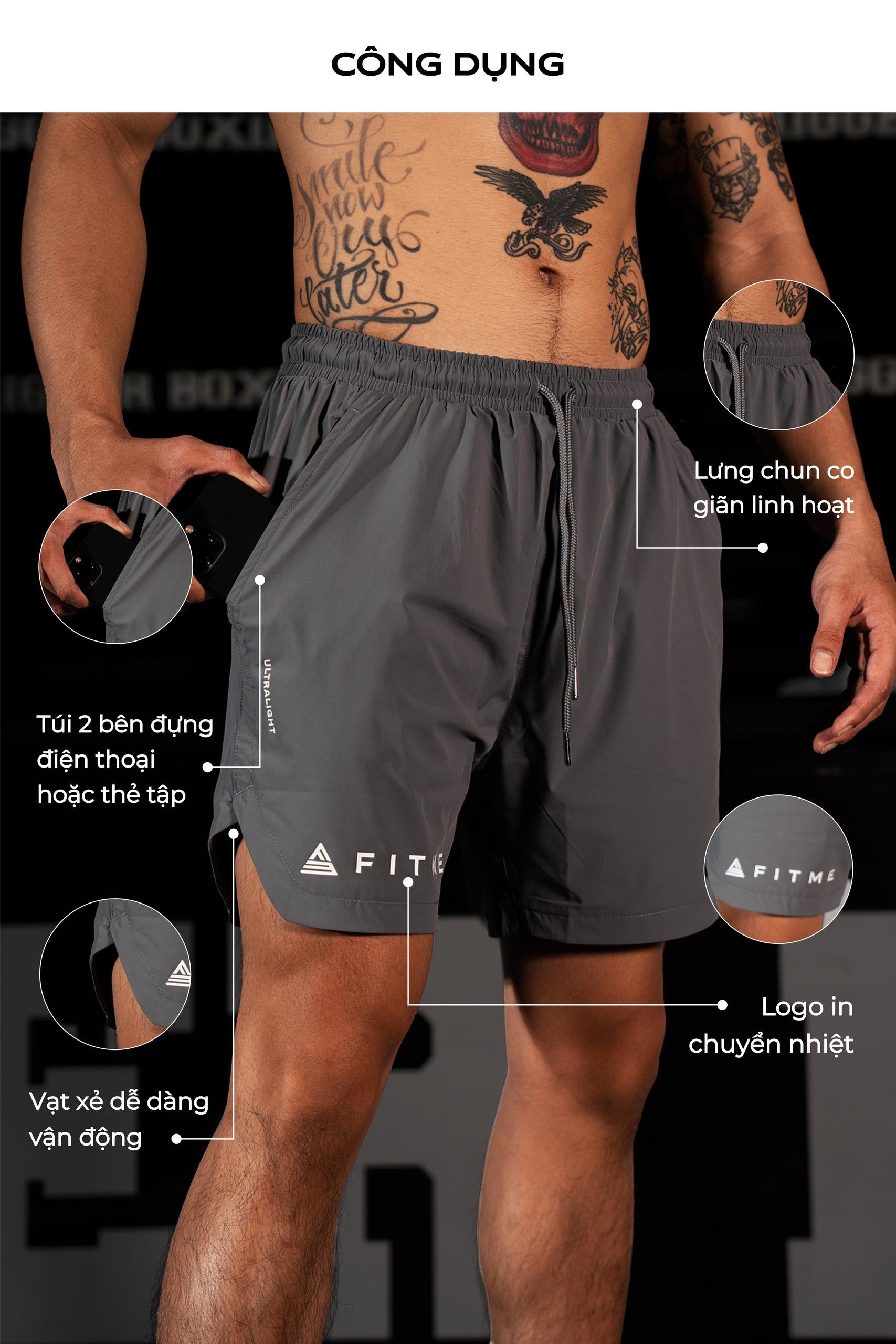 Mô tả Quần đùi thể thao nam 1 lớp Fitme tập gym chạy bộ co giãn thoải mái QN1L03 - 4