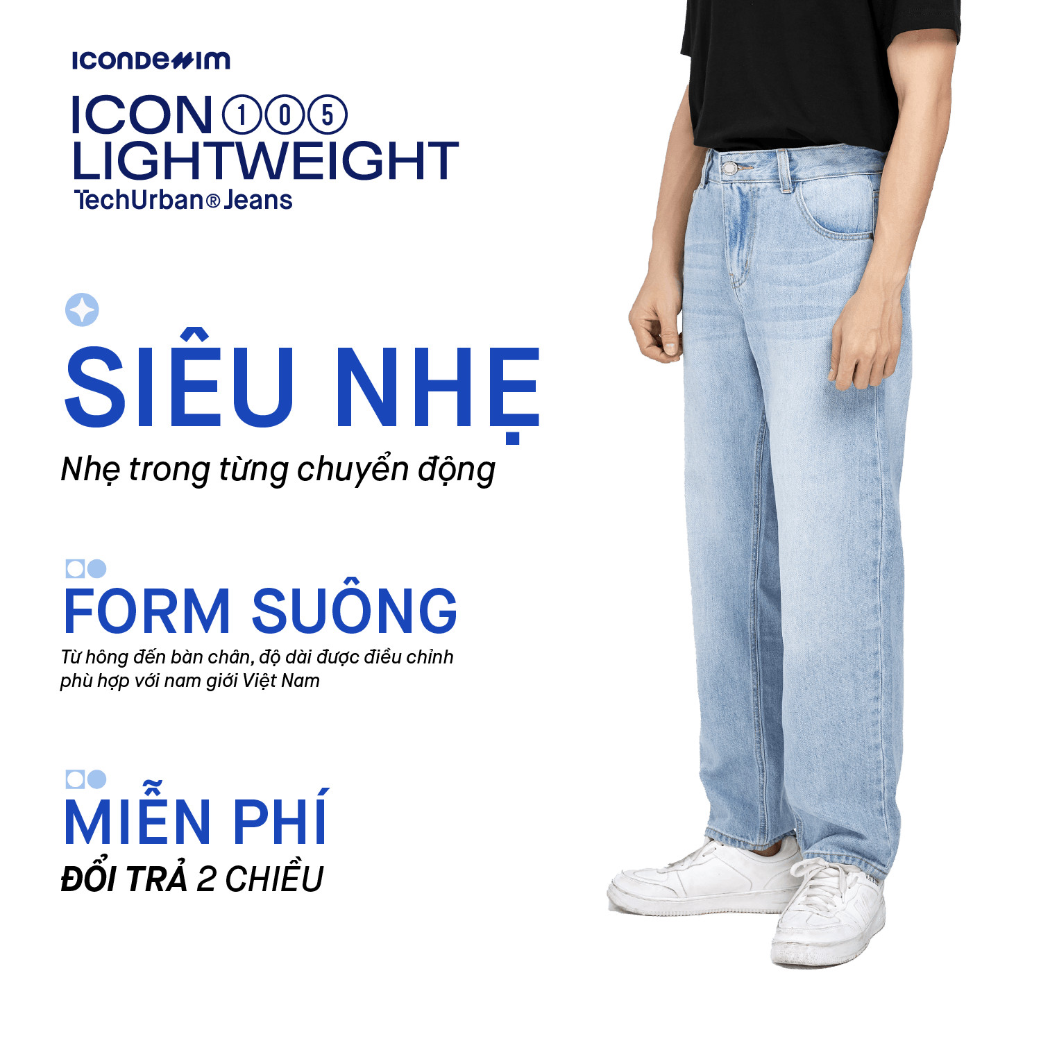 Mô tả Quần jeans nam ICONDENIM, quần bò ống đứng, dáng suông, công nghệ Lightweight siêu nhẹ, chống nhăn tốt ICON105 - 4