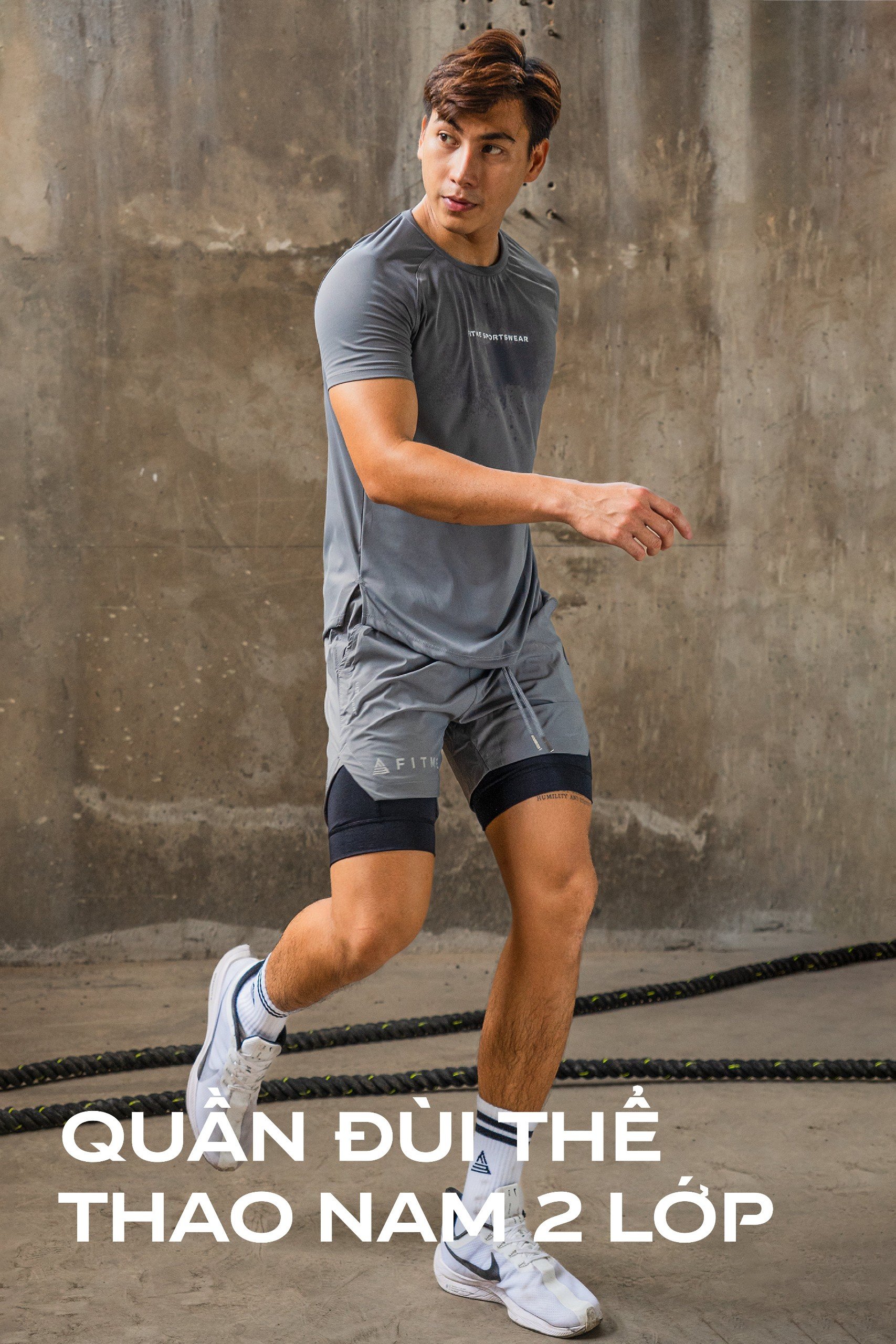Mô tả Quần đùi thể thao nam 2 lớp Fitme tập gym chạy bộ thun co giãn thoáng khí QN2L03 - 1