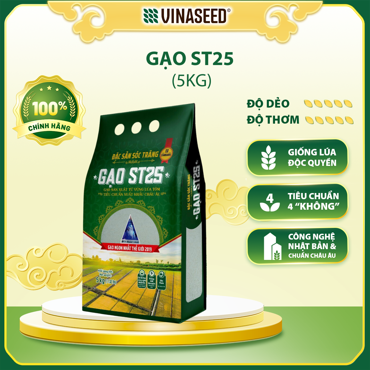Gạo ST25 Ngon nhất thế giới năm 2019 Vinaseed túi 5kg - Dẻo, thơm, giàu ...