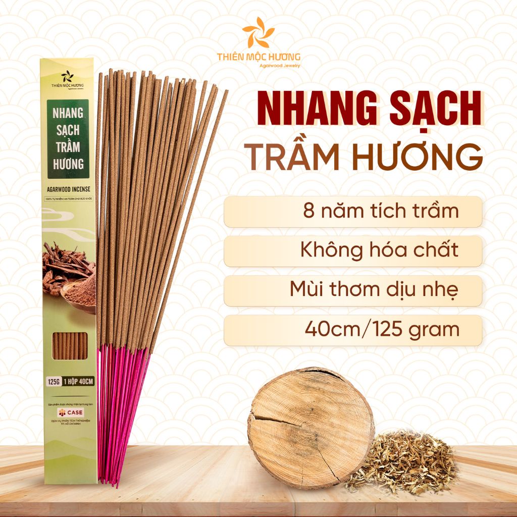 Mô tả Nhang sạch trầm hương Thiên Mộc Hương loại 8 năm tích trầm, ít khói, mùi thơm nhẹ dịu, 40cm - 1