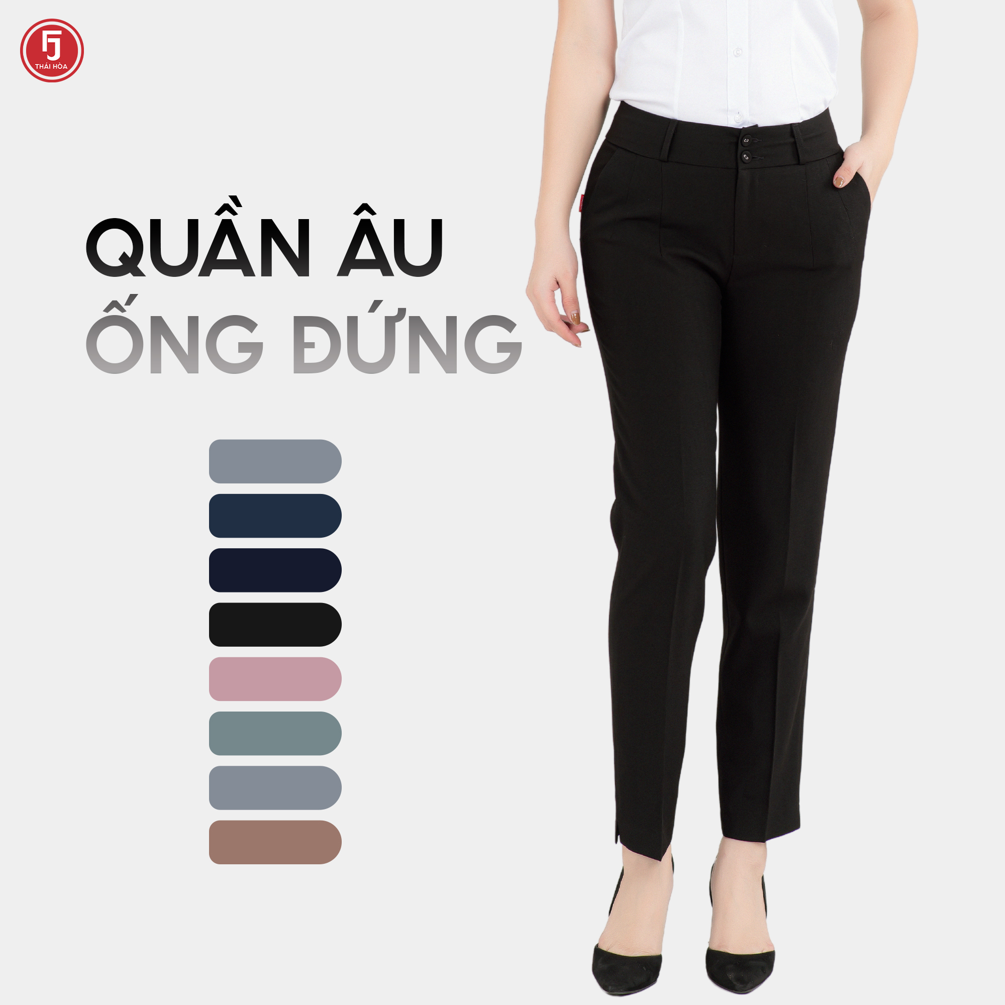 Mô tả Quần tây nữ trơn QAW2016-R04 cạp trung 2 cúc 2 ly ống đứng form nhỏ các màu Thái Hòa - 3