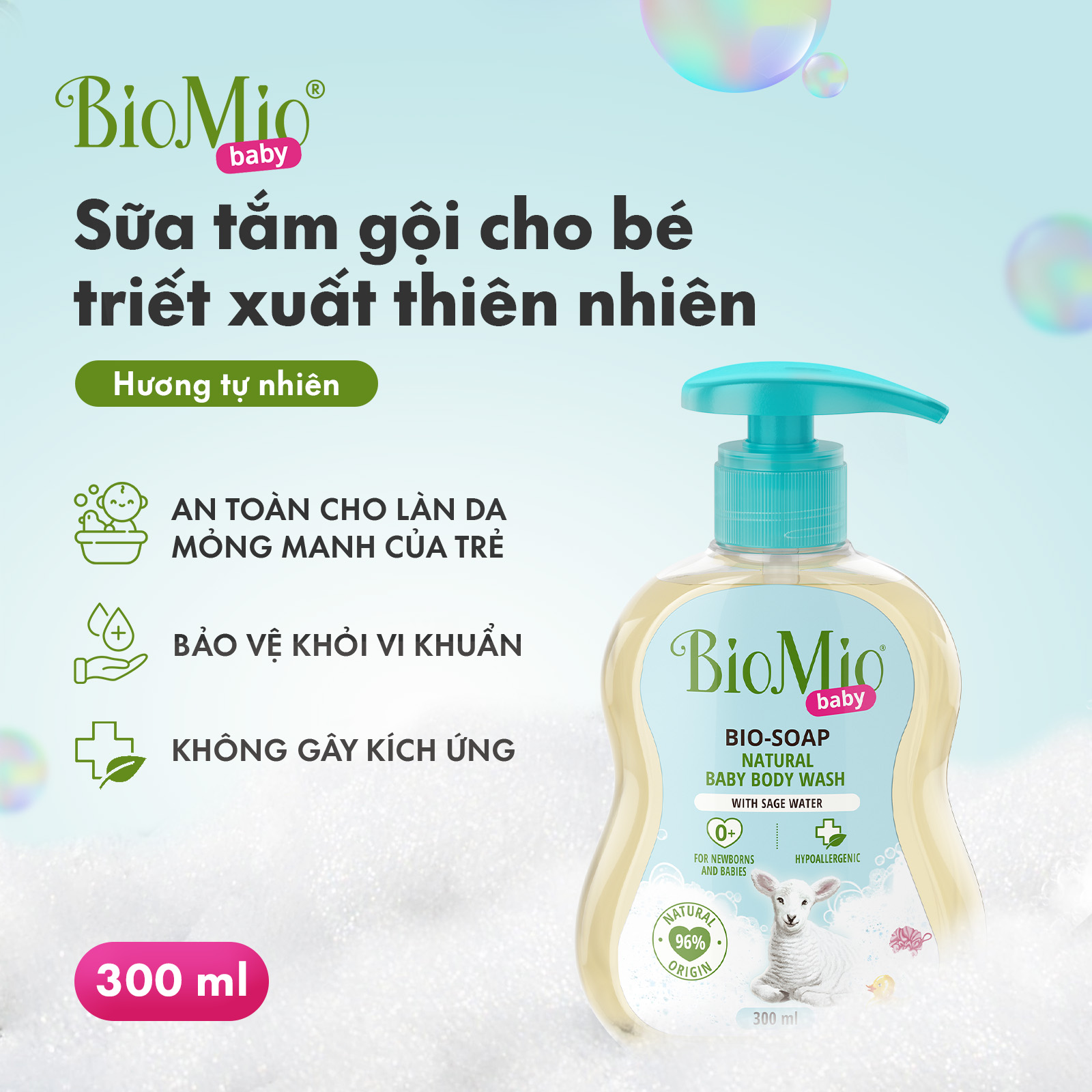 Mô tả Sữa tắm gội hữu cơ cho bé BioMio BIO-SOAP 300ml nước cây xô thơm, không kích ứng, an toàn lành tính - 2
