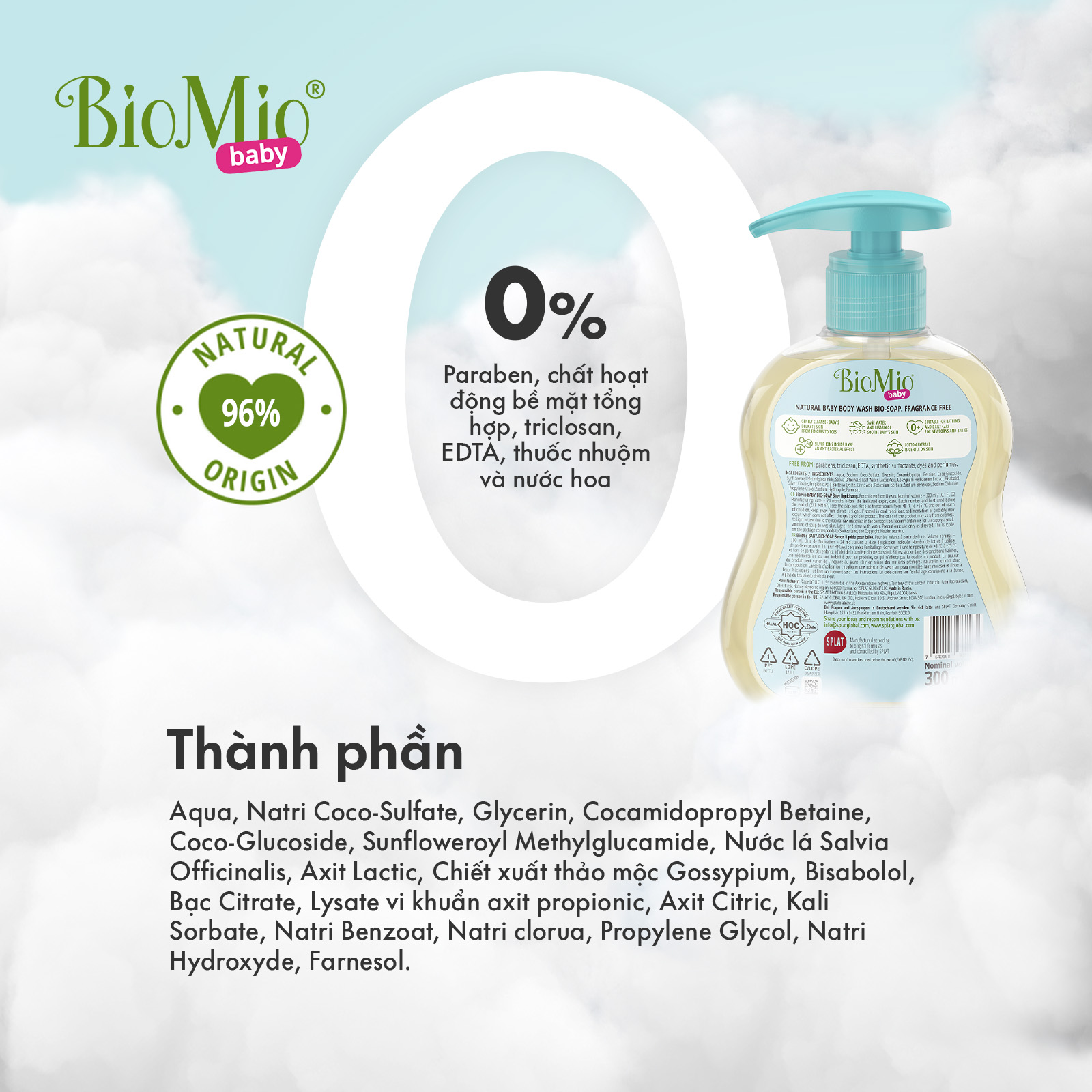 Mô tả Sữa tắm gội hữu cơ cho bé BioMio BIO-SOAP 300ml nước cây xô thơm, không kích ứng, an toàn lành tính - 6
