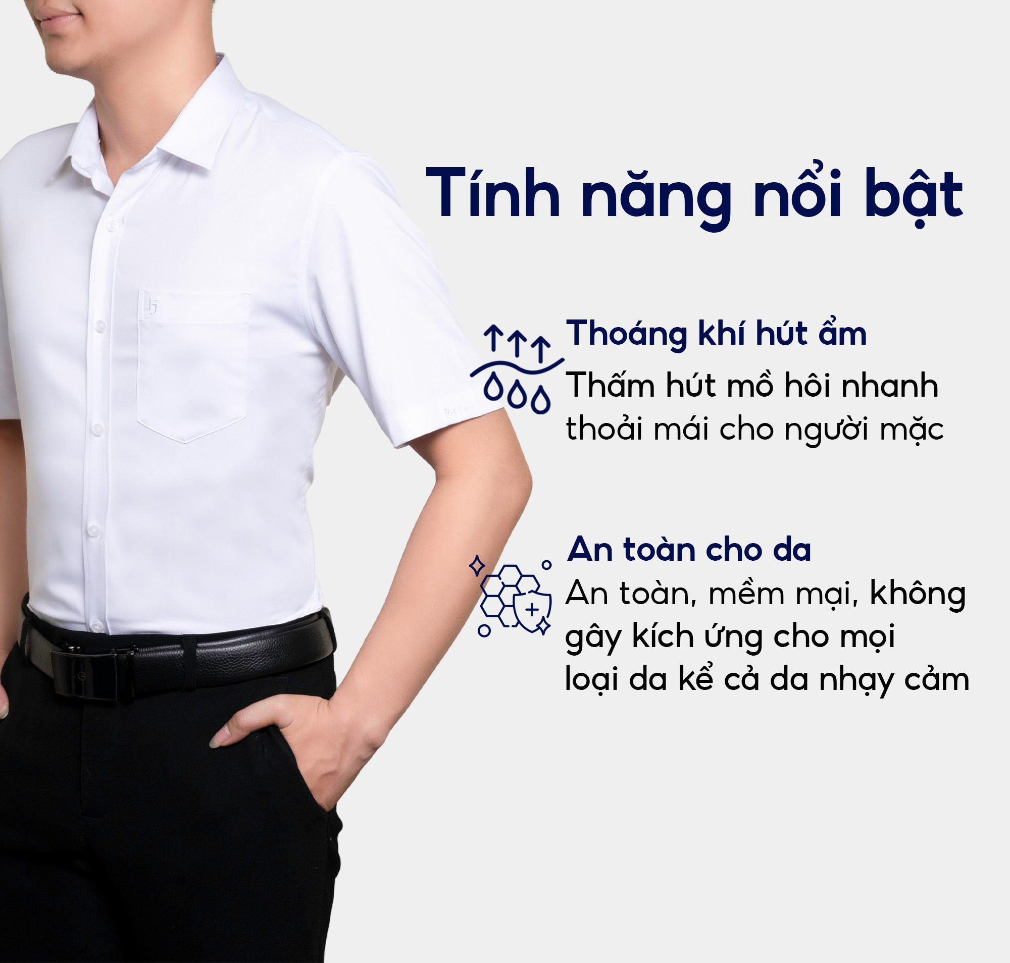 Mô tả Áo sơ mi nam 23ASM-990 ngắn tay trơn dáng suông chất liệu sợi tre nhiều màu Thái Hòa - 2