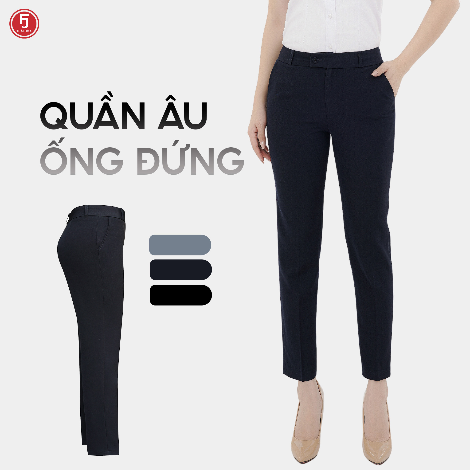 Mô tả Quần tây nữ QAW1816-R12 dài công sở trơn 1 cúc form nhỏ Thái Hòa - 1