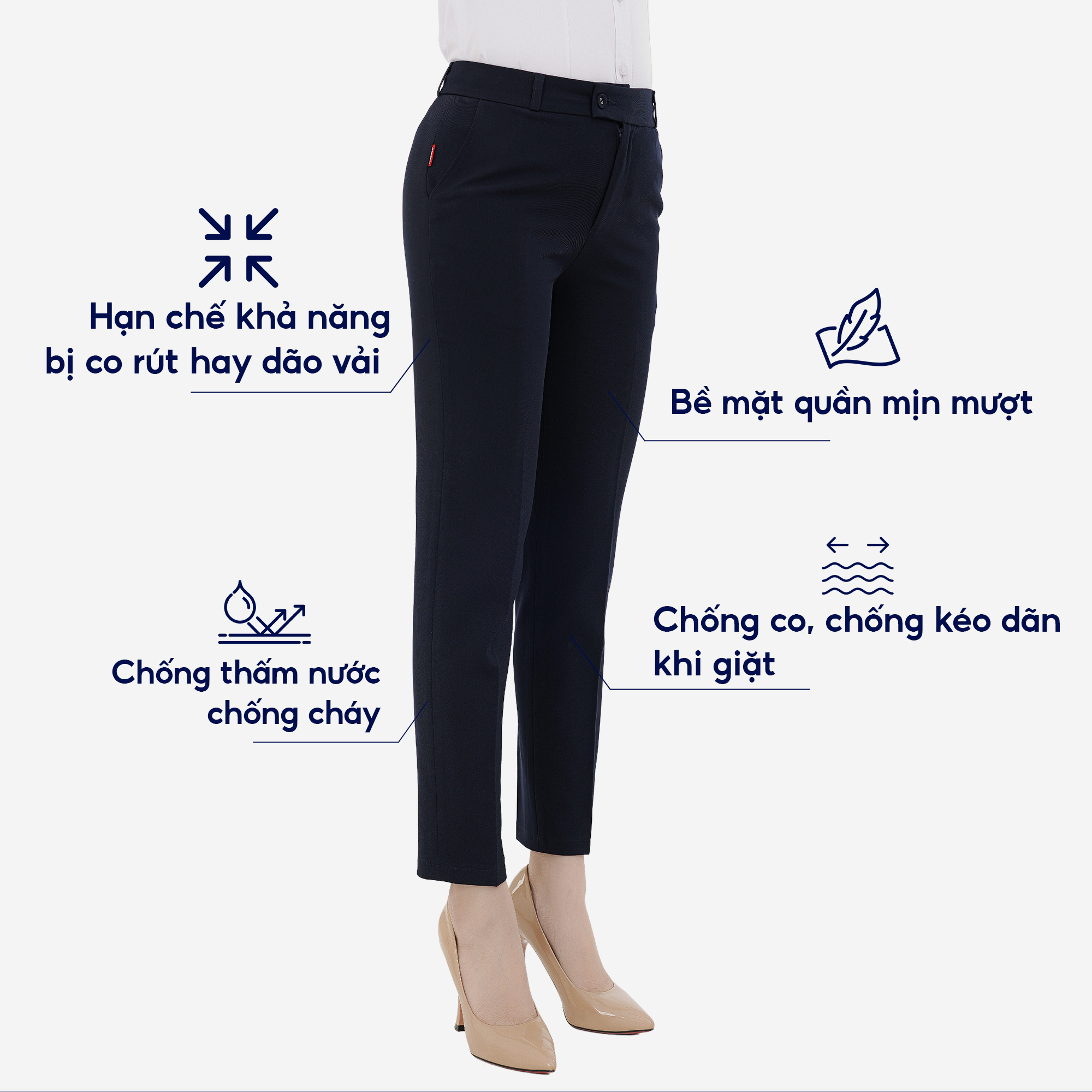 Mô tả Quần tây nữ QAW1816-R12 dài công sở trơn 1 cúc form nhỏ Thái Hòa - 2
