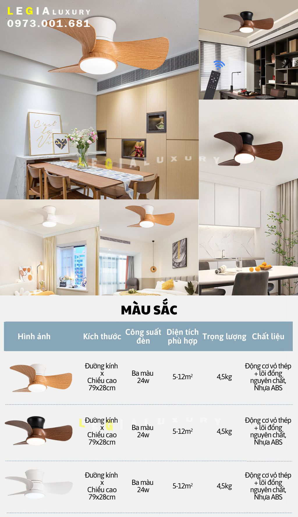 Mô tả Quạt trần chung cư mini LGFAN740 | Quạt trần cổ ngắn cho bàn ăn, phòng ngủ đẹp, nhỏ gọn 2024 - 2