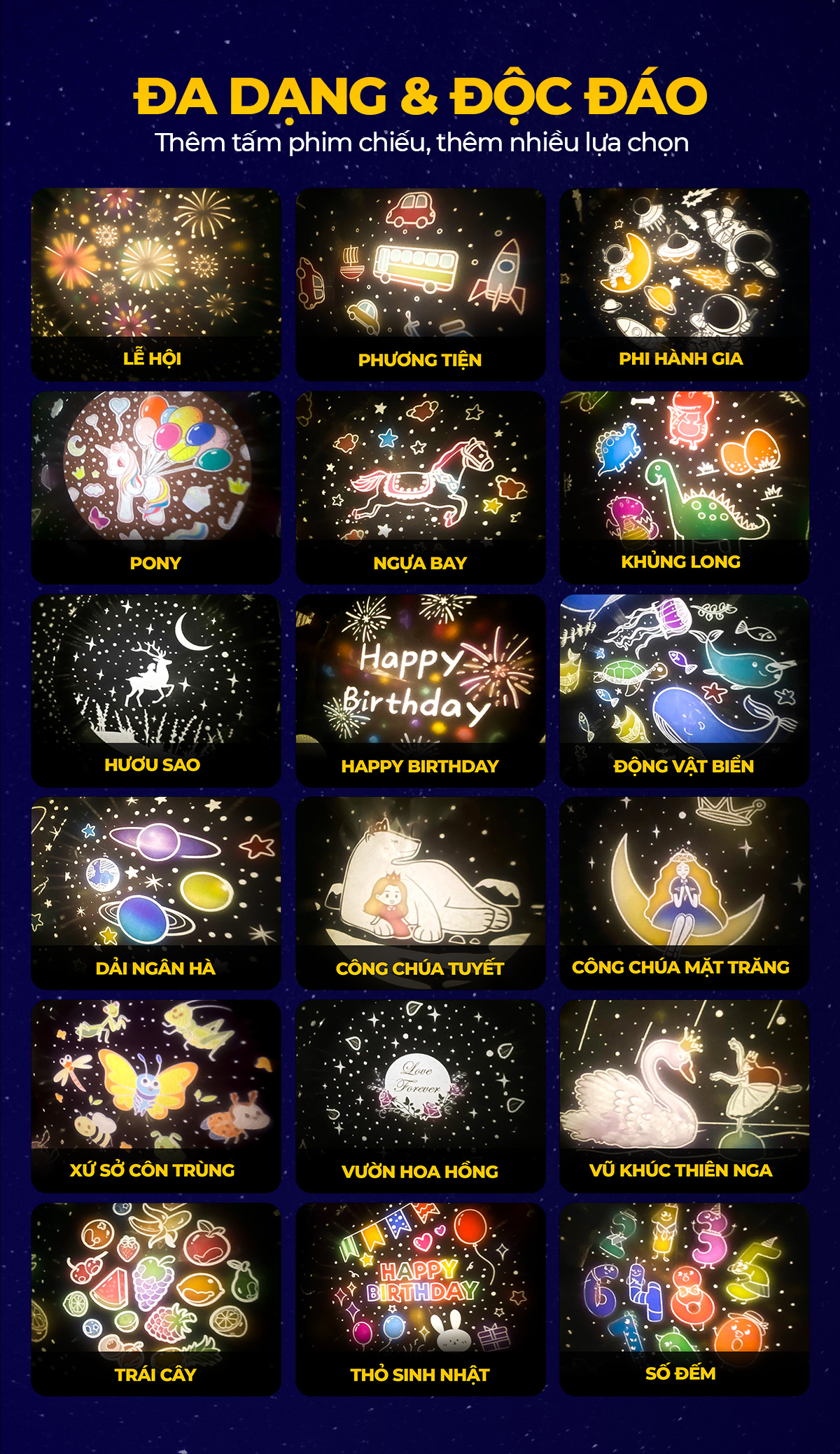 Mô tả Tấm phim chiếu Saby hình Lễ hội, phim chiếu cho đèn chiếu sao Saby Dreamz và Saby Stories - 1