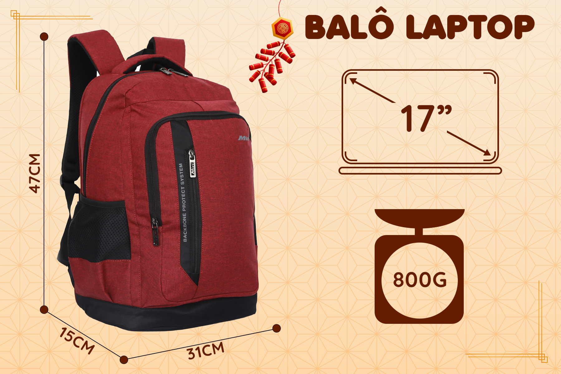 Mô tả BALO LAPTOP ĐỂ VỪA MÁY 17 INCH THƯƠNG HIỆU MITI BL3764 - 1