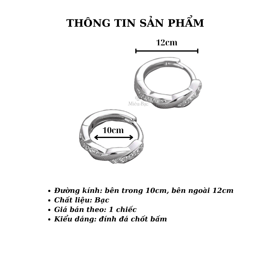Mô tả Khuyên tai bạc nữ tròn xoắn đính đá Miêu Bạc bông tai nữ chất liệu Bạc S925 chốt cài chắc chắn phụ kiện trang sức MB62 - 1