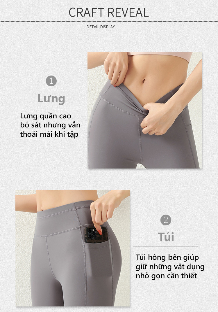 Mô tả Quần Legging Có Túi Nữ Bảo Hành 12 Tháng Quần Tập Yoga Chất Vải Dệt Thoáng Mát Co Giãn 4 Chiều Cleacco QLN Boro Sport - 4