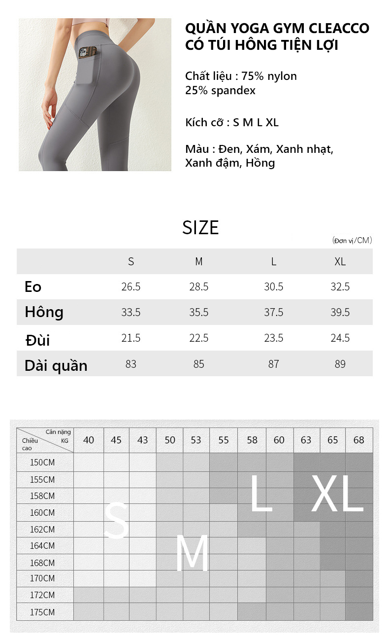 Mô tả Quần Legging Có Túi Nữ Bảo Hành 12 Tháng Quần Tập Yoga Chất Vải Dệt Thoáng Mát Co Giãn 4 Chiều Cleacco QLN Boro Sport - 11