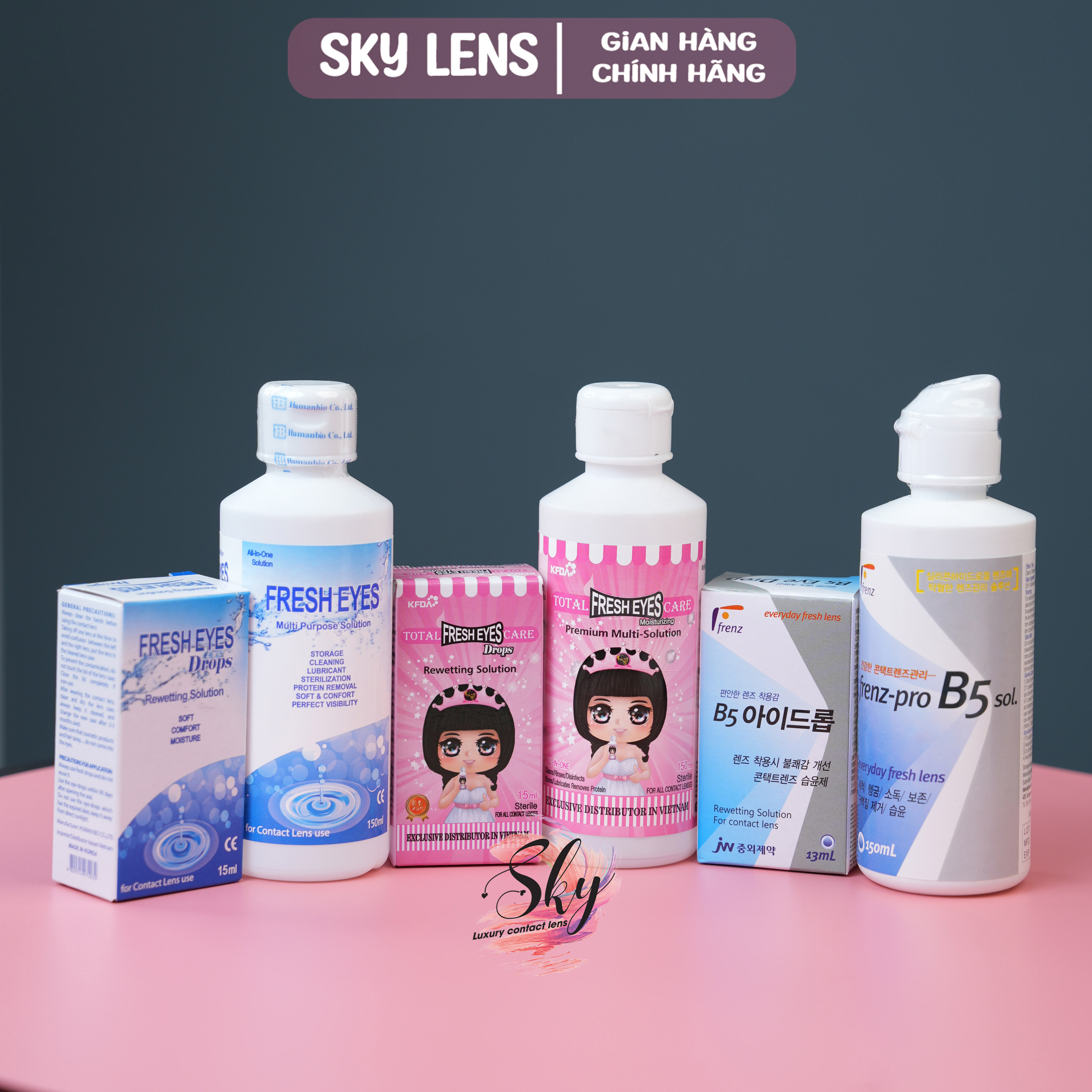 Mô tả Bộ sản phẩm Nước Ngâm 150ml & Nước Nhỏ mắt 15ml Sky contact lens - 1