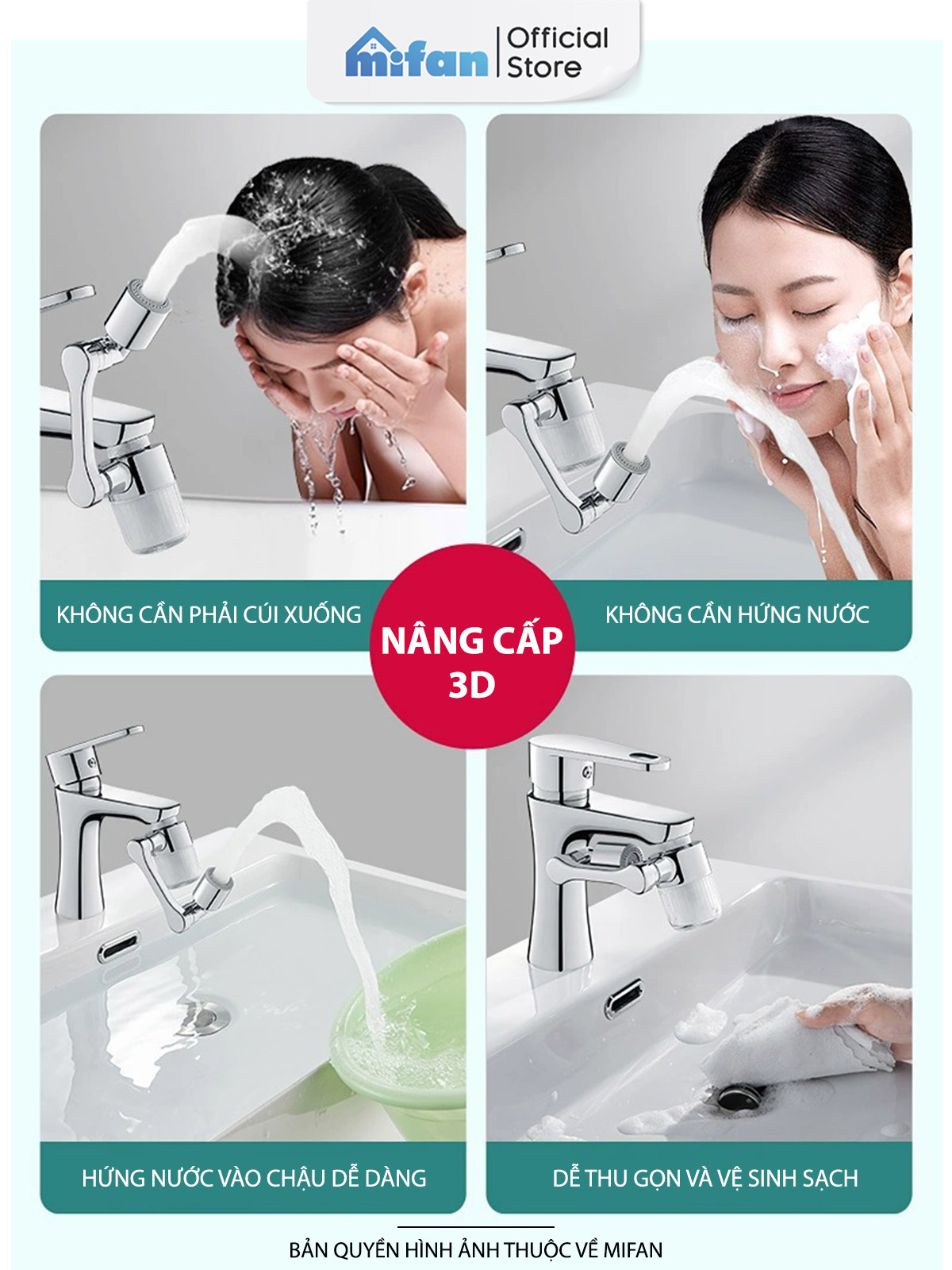 Đầu Lọc Nước Tại Vòi Bồn Rửa Mặt MIFAN - Tính năng xoay 1080 độ