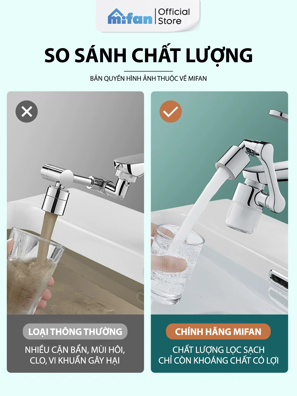 Đầu Lọc Nước Tại Vòi Bồn Rửa Mặt MIFAN - 2 chế độ phun