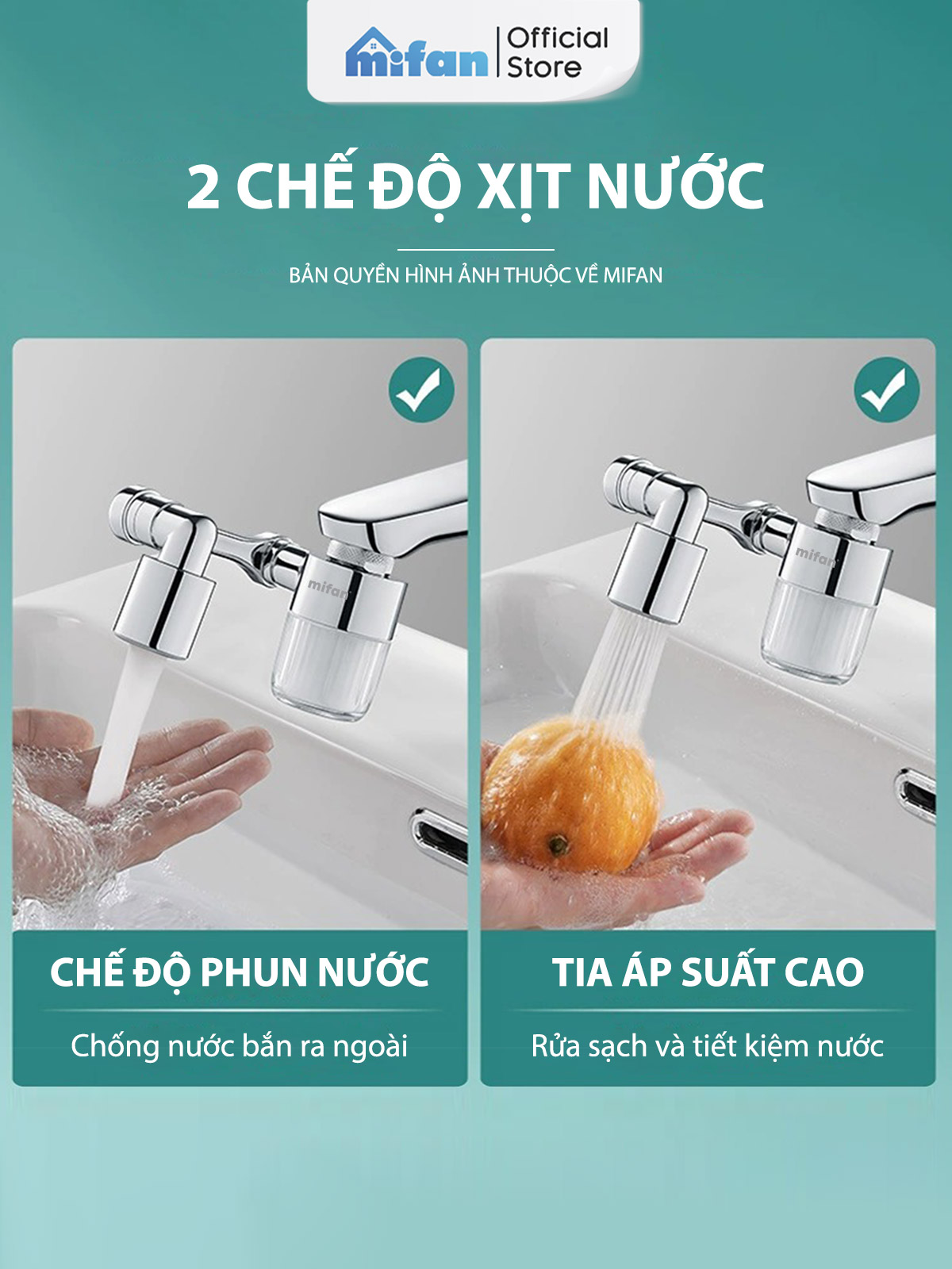 Mô tả Đầu Lọc Nước Tại Vòi Bồn Rửa Mặt MIFAN - Đồng thau cao cấp, Tăng áp mạnh mẽ, Tay xoay 3 chiều 1080°, 2 chế độ phun - 4