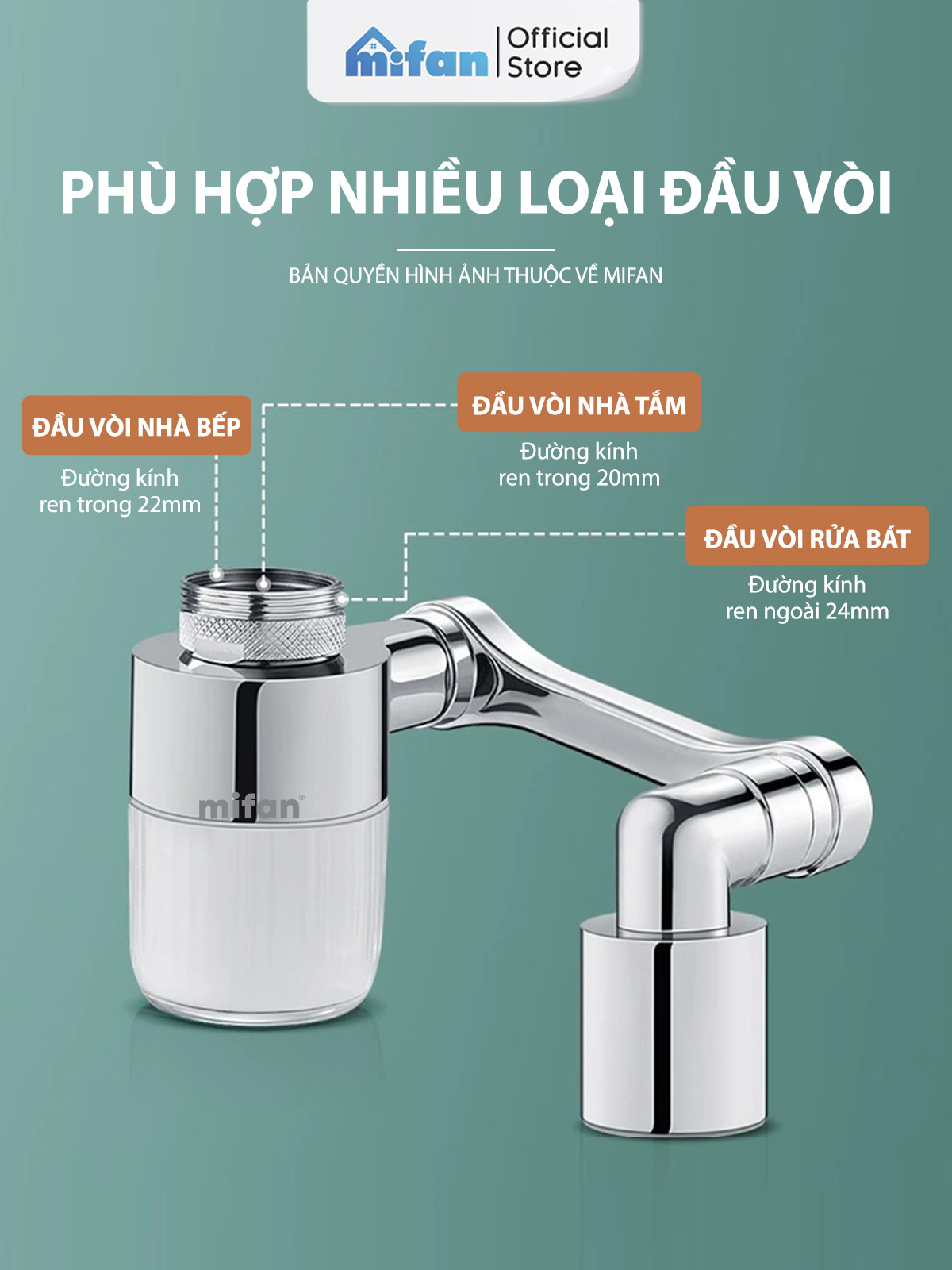 Mô tả Đầu Lọc Nước Tại Vòi Bồn Rửa Mặt MIFAN - Đồng thau cao cấp, Tăng áp mạnh mẽ, Tay xoay 3 chiều 1080°, 2 chế độ phun - 8