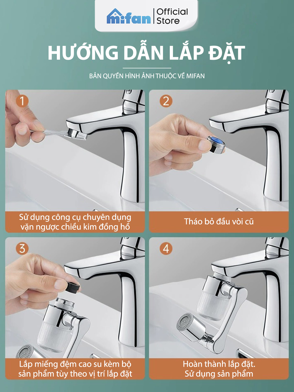 Mô tả Đầu Lọc Nước Tại Vòi Bồn Rửa Mặt MIFAN - Đồng thau cao cấp, Tăng áp mạnh mẽ, Tay xoay 3 chiều 1080°, 2 chế độ phun - 10