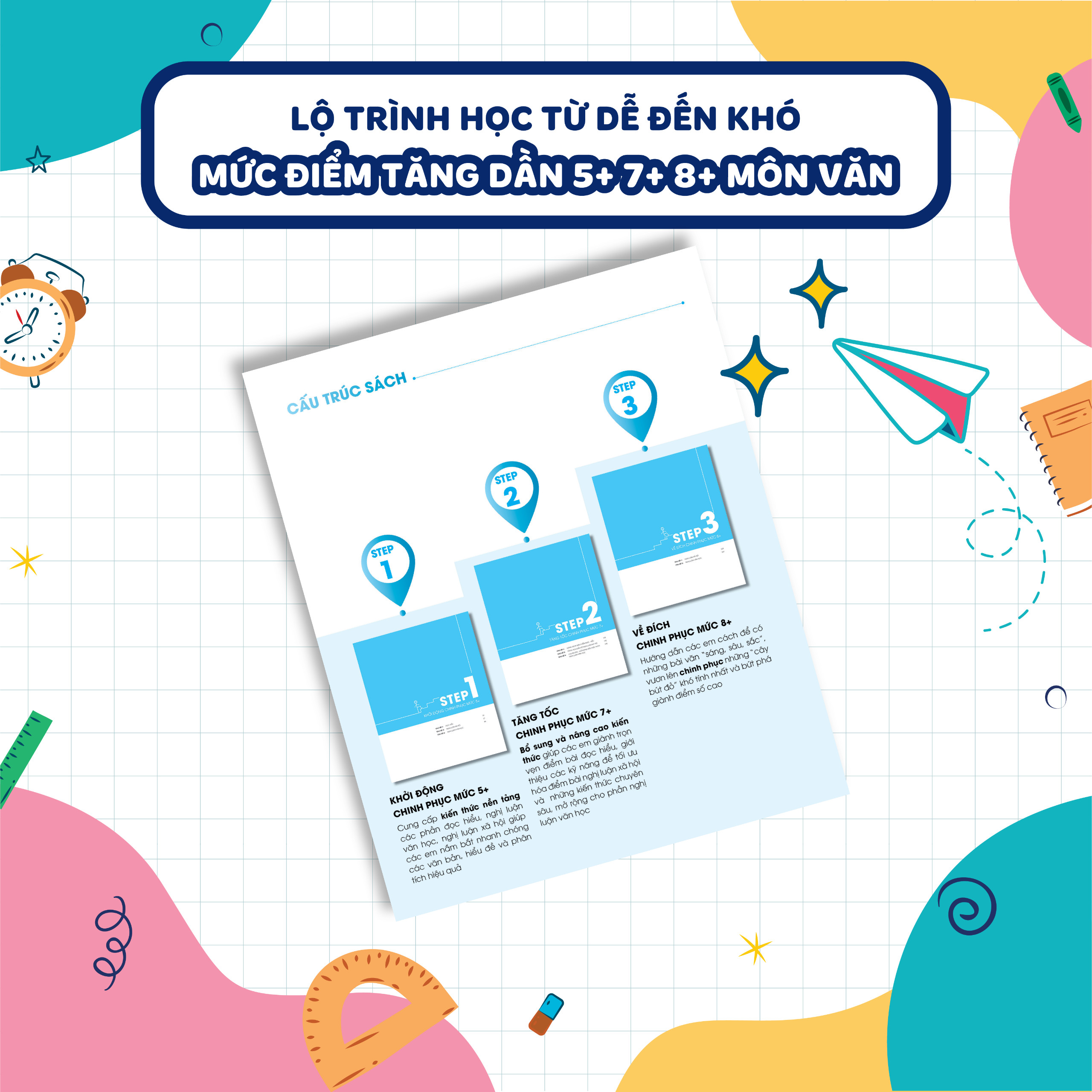 Mô tả Sách 3 Step – Tiết lộ bí quyết 3 bước đạt điểm 8+ Ngữ Văn - 3