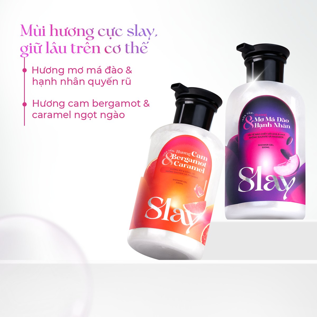 Mô tả Combo Sữa Tắm và Sữa Dưỡng Thể Body Lotion SLAY Hương Mơ Má Đào hoặc Cam Bergamot 200ml & 500ml - 1