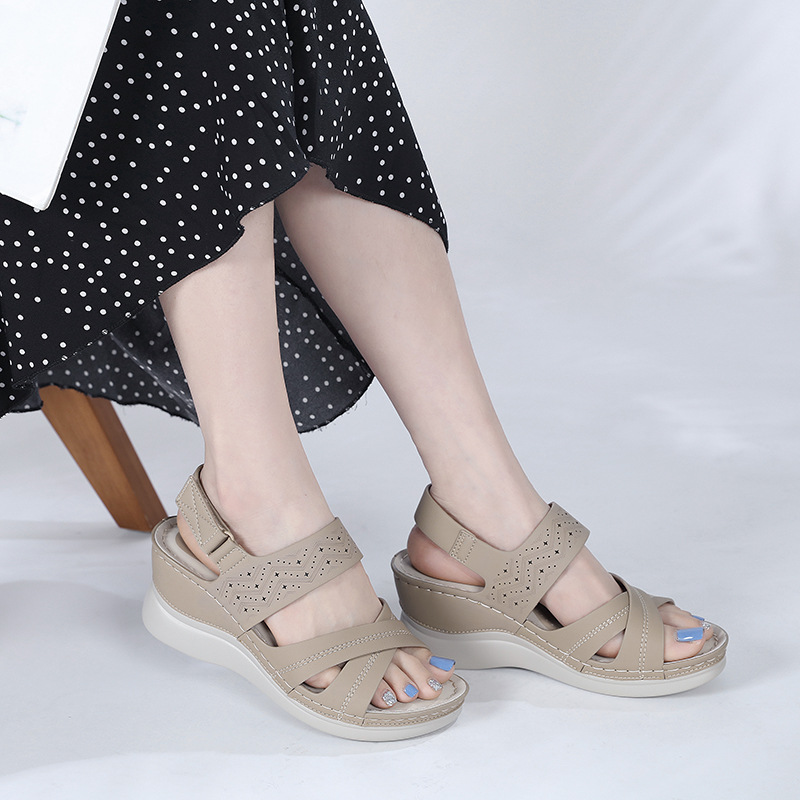 Mô tả Giày Sandal Nữ Đế Xuồng 6Cm Quai Chéo Phong Cách Thời Trang Âu Mỹ 2024 Sang Trọng Đi Làm Đi Chơi Đi Tiệc(Ms042) - 5