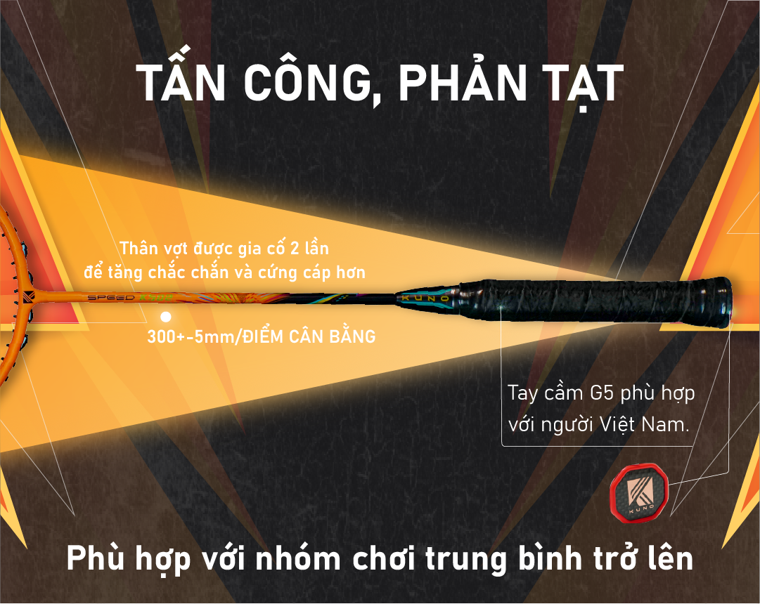 Mô tả Vợt cầu lông 4U KUNO Speed K502 full carbon cao cấp, vợt cầu lông tấn công phản tạt được lựa chọn mức căng - 4
