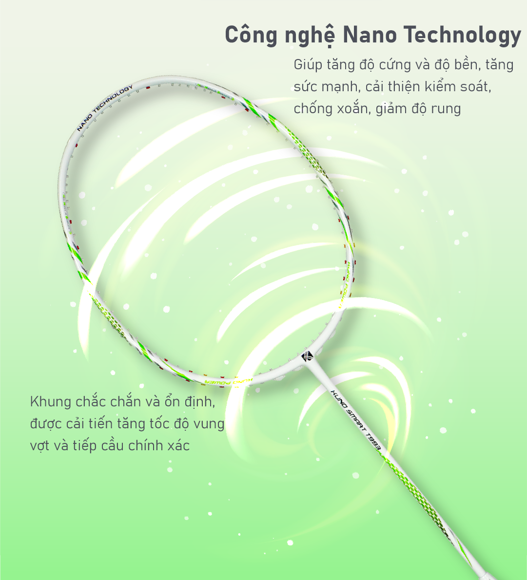 Mô tả Vợt cầu lông KUNO Smart T993 full carbon thiên công, trọng lượng 4u, công nghệ chống rung chống xoắn - Căng Sẵn 11kg - 7