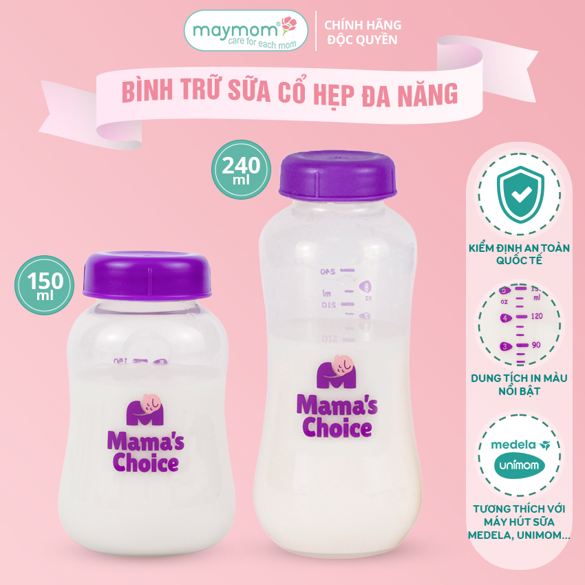 Mô tả Bình Trữ Sữa Cổ Hẹp Tương Thích Máy Hút Sữa Medela, Unimom, Ameda – Bình Đựng Sữa Mama's Choice Dung Tích 150ml - 240ml - 1