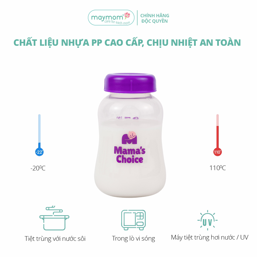 Mô tả Bình Trữ Sữa Cổ Hẹp Tương Thích Máy Hút Sữa Medela, Unimom, Ameda – Bình Đựng Sữa Mama's Choice Dung Tích 150ml - 240ml - 9