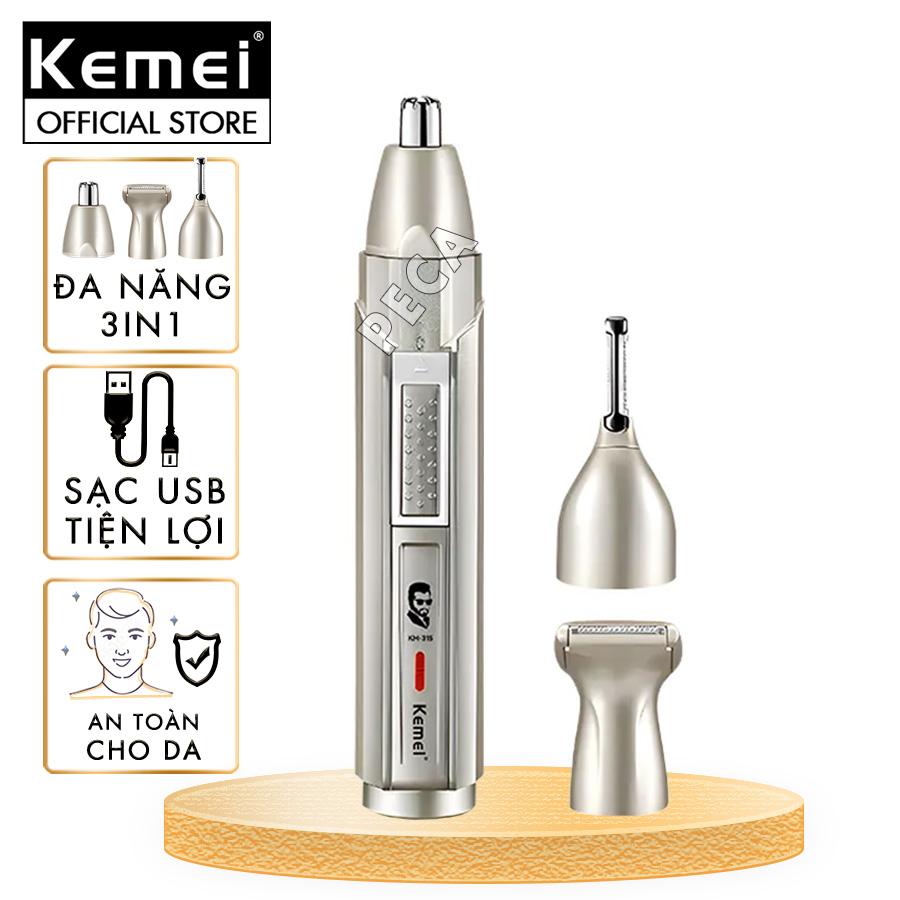 Mô tả Máy tỉa lông mũi đa năng 3in1 Kemei KM-315 dùng sạc USB chuyên dụng tỉa lông mũi, tỉa râu, cạo lông - Hàng chính hãng - 1